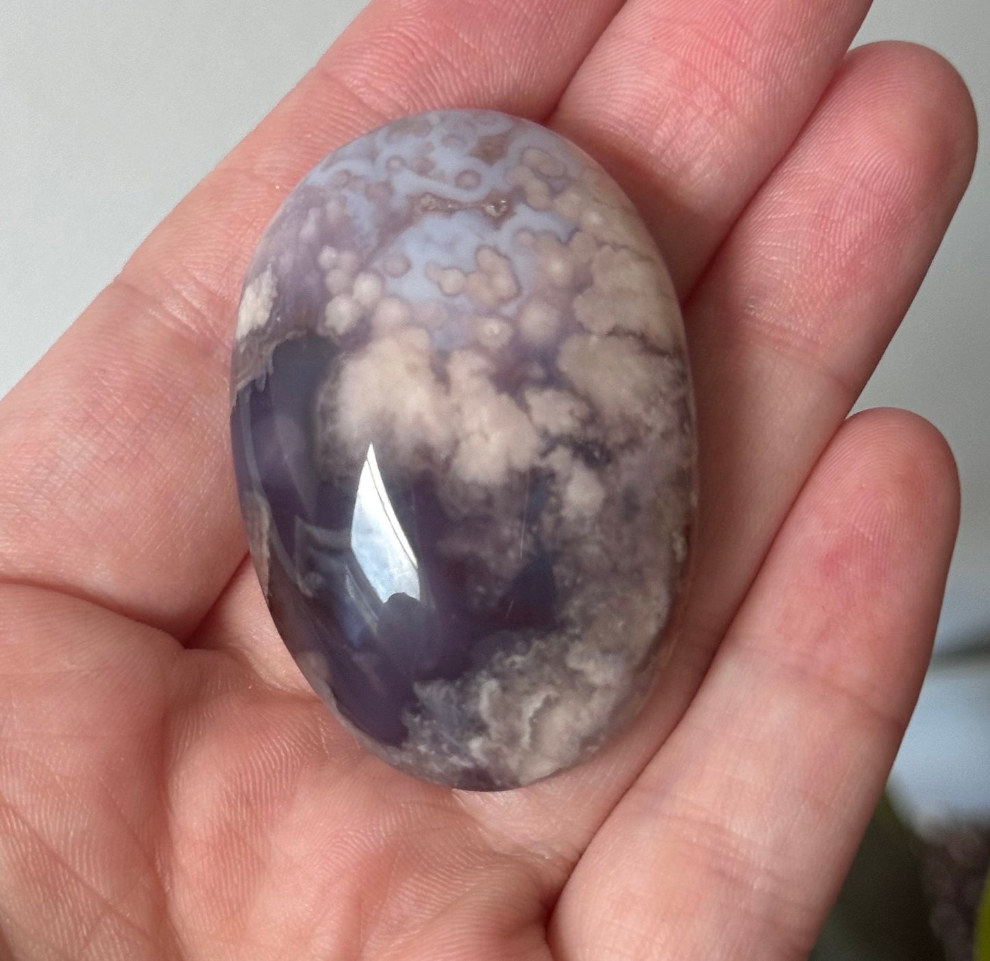 Stunning Blue Flower Agate Palmstone With Banding | Black Flower Agate Palm Stone