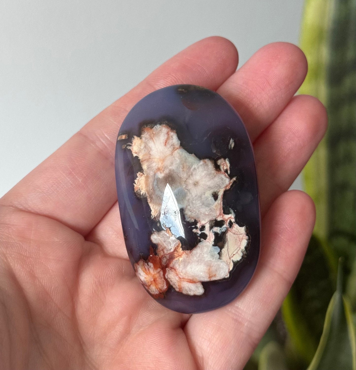 Stunning Blue Flower Agate Palmstone With Banding | Black Flower Agate Palm Stone