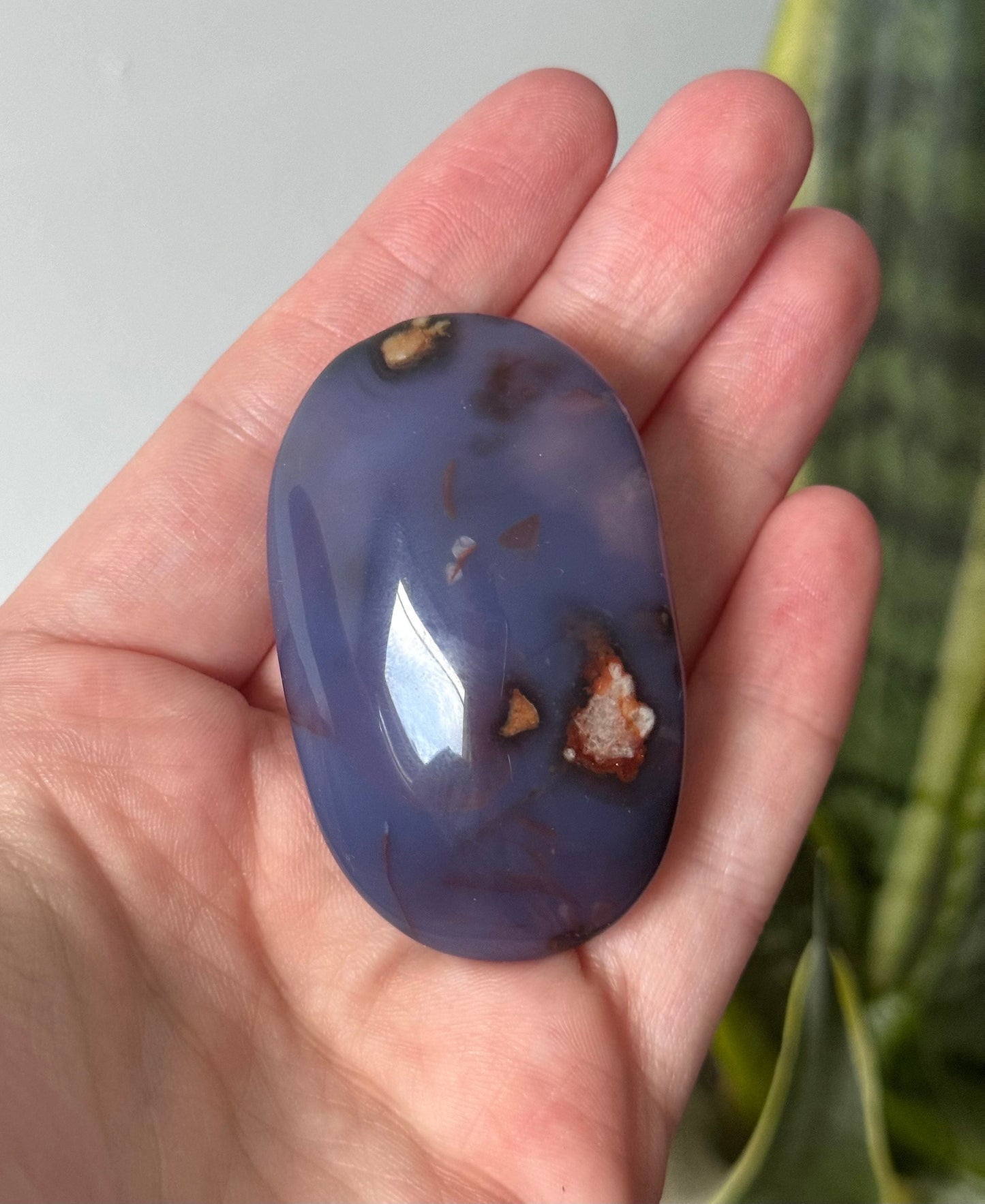 Stunning Blue Flower Agate Palmstone With Banding | Black Flower Agate Palm Stone