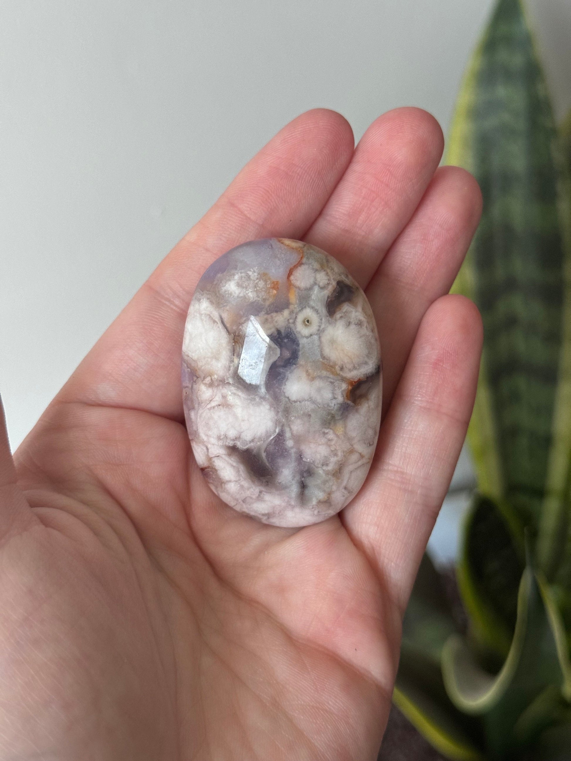 Stunning Blue Flower Agate Palmstone With Banding | Black Flower Agate Palm Stone