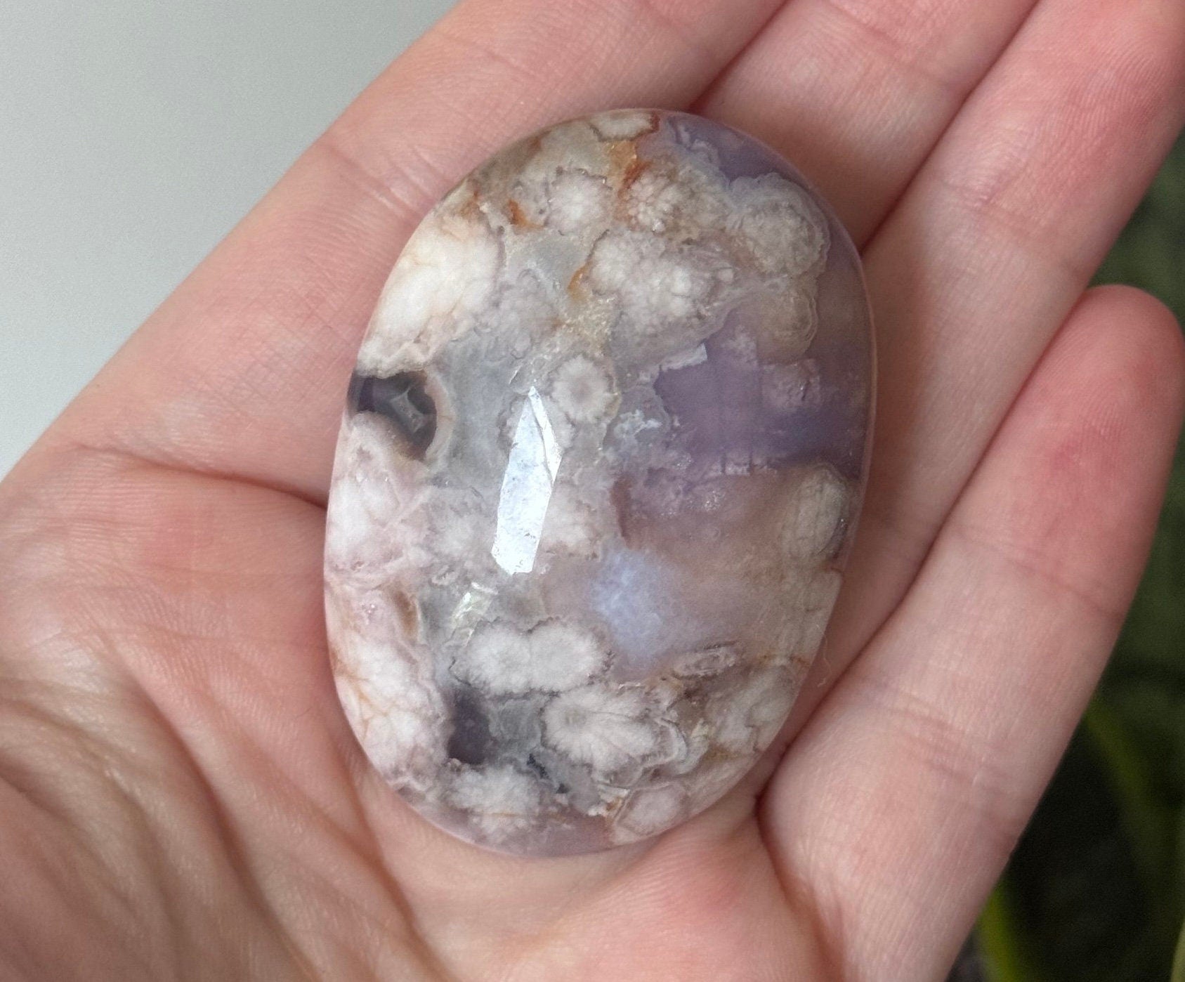 Stunning Blue Flower Agate Palmstone With Banding | Black Flower Agate Palm Stone