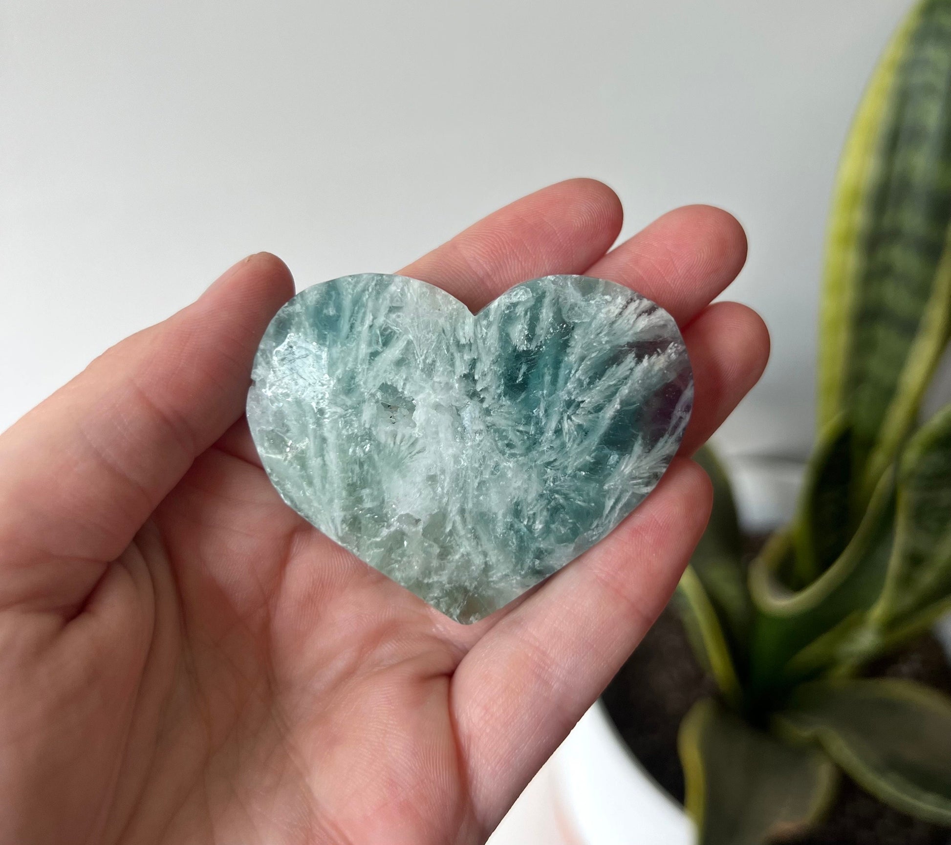 Gorgeous Snowflake Fluorite Heart | White Dentritic Inclusions in Fluorite