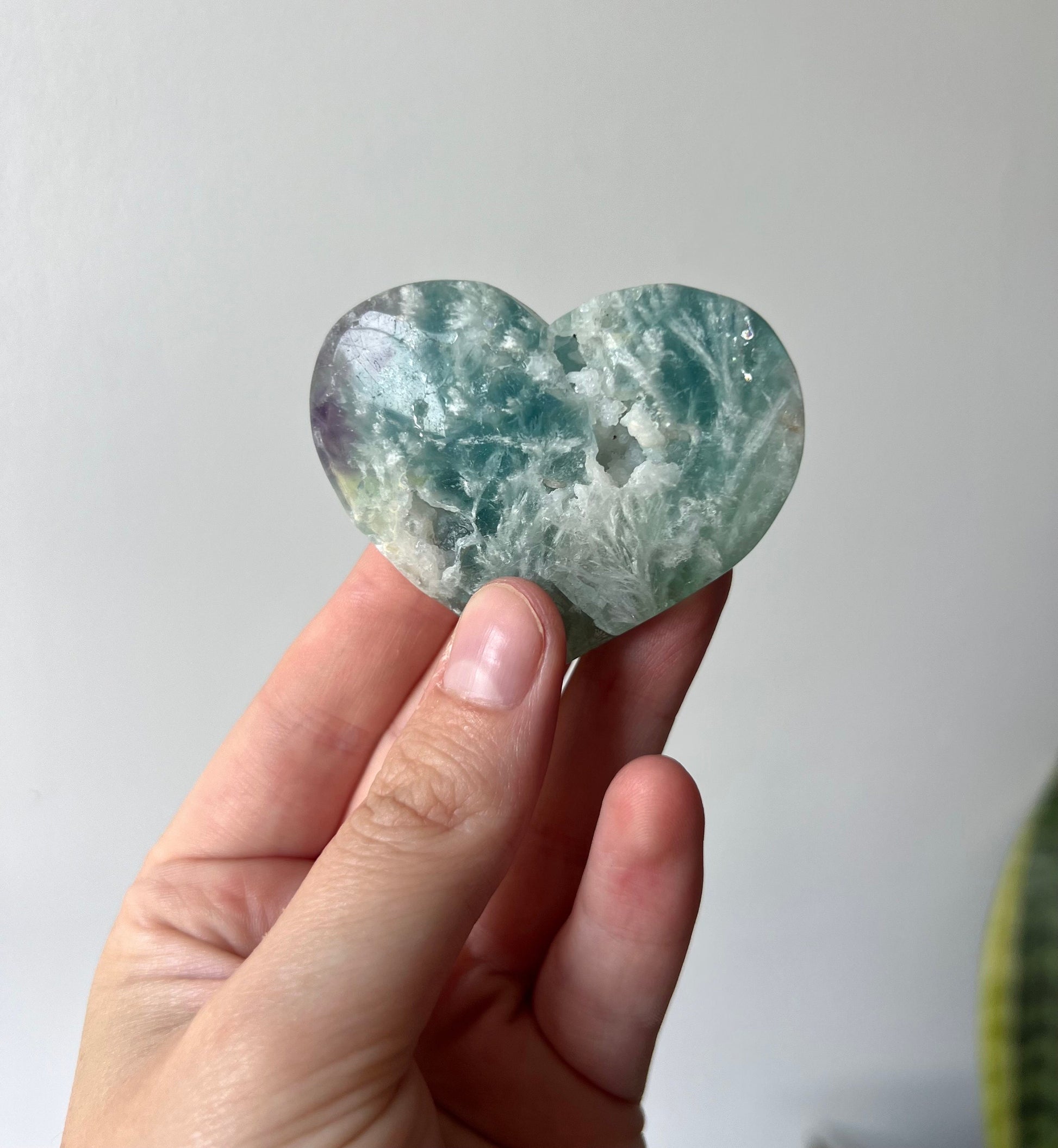 Gorgeous Snowflake Fluorite Heart | White Dentritic Inclusions in Fluorite