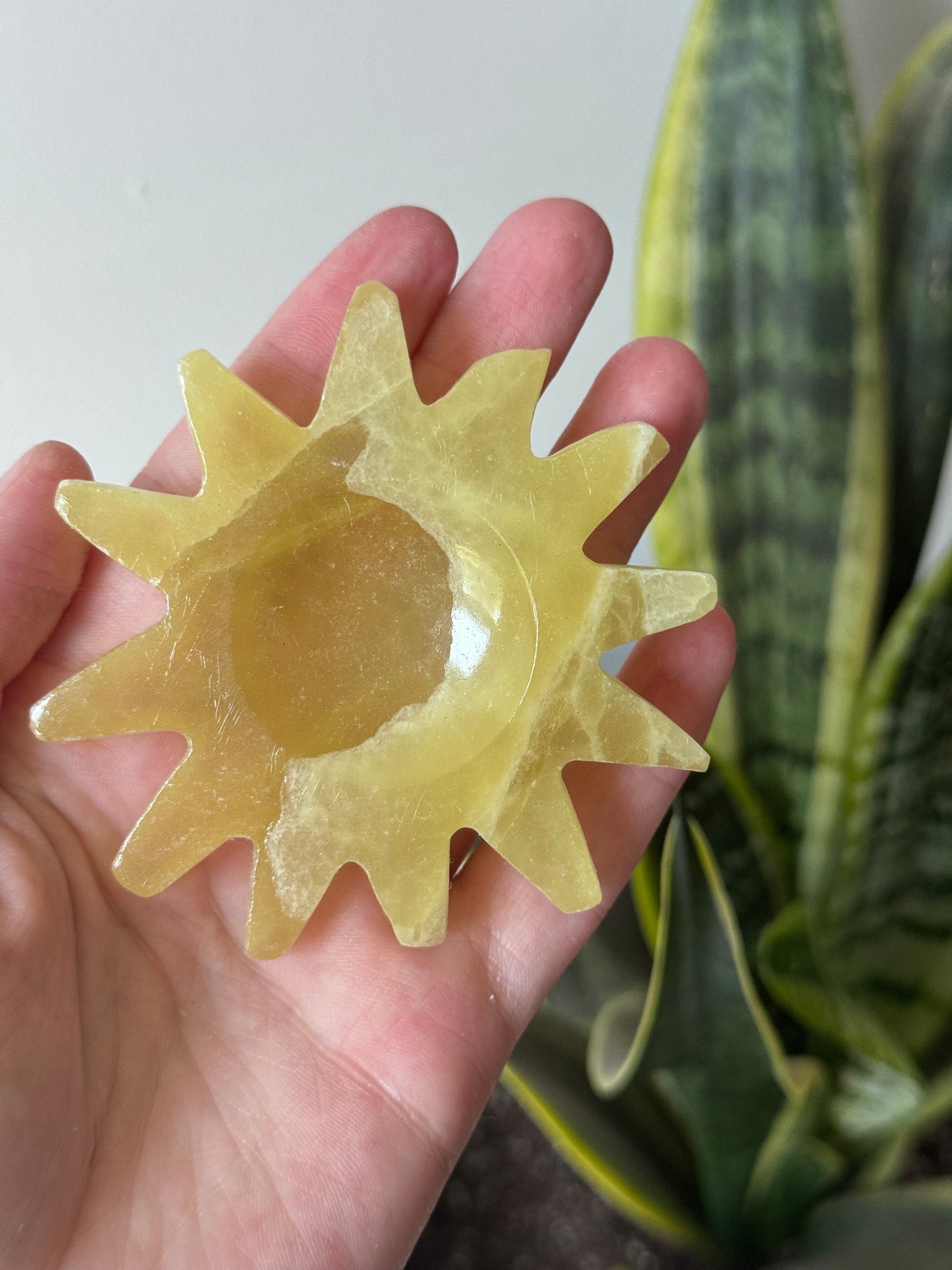 Gorgeous Hand Carved Yellow Calcite Sun from Pakistan | Hand Crafted Lemon Calcite Sun