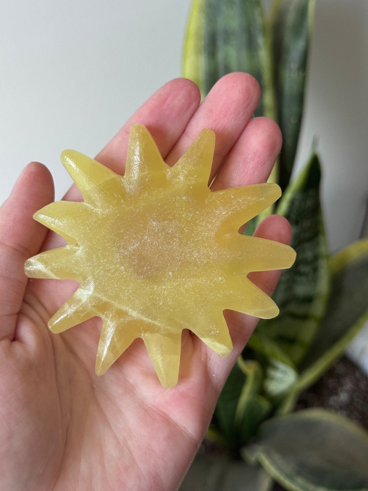 Gorgeous Hand Carved Yellow Calcite Sun from Pakistan | Hand Crafted Lemon Calcite Sun