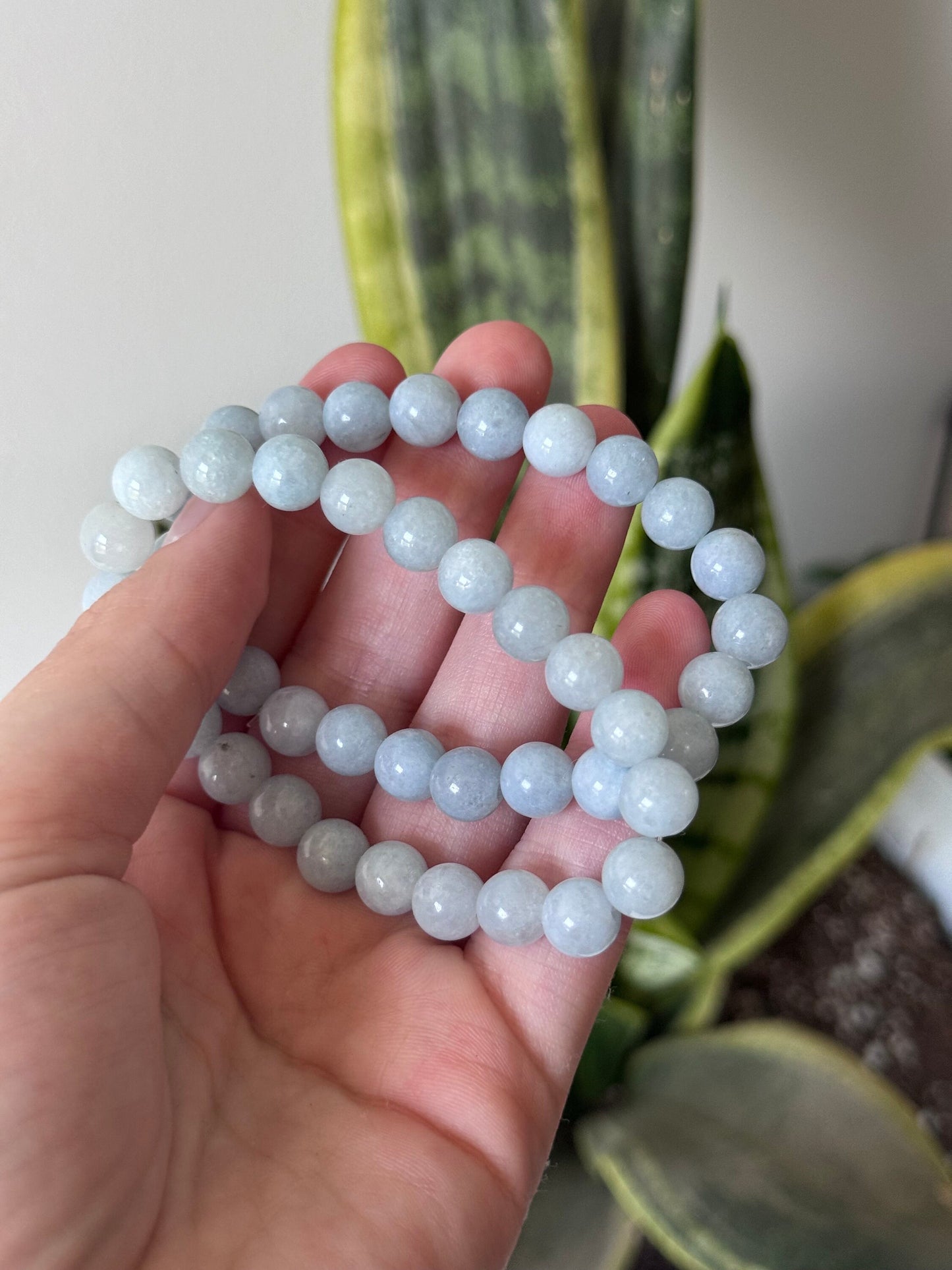 Aquamarine Beaded Bracelet 8mm Beads Hand-Crafted Gemstone Bracelet