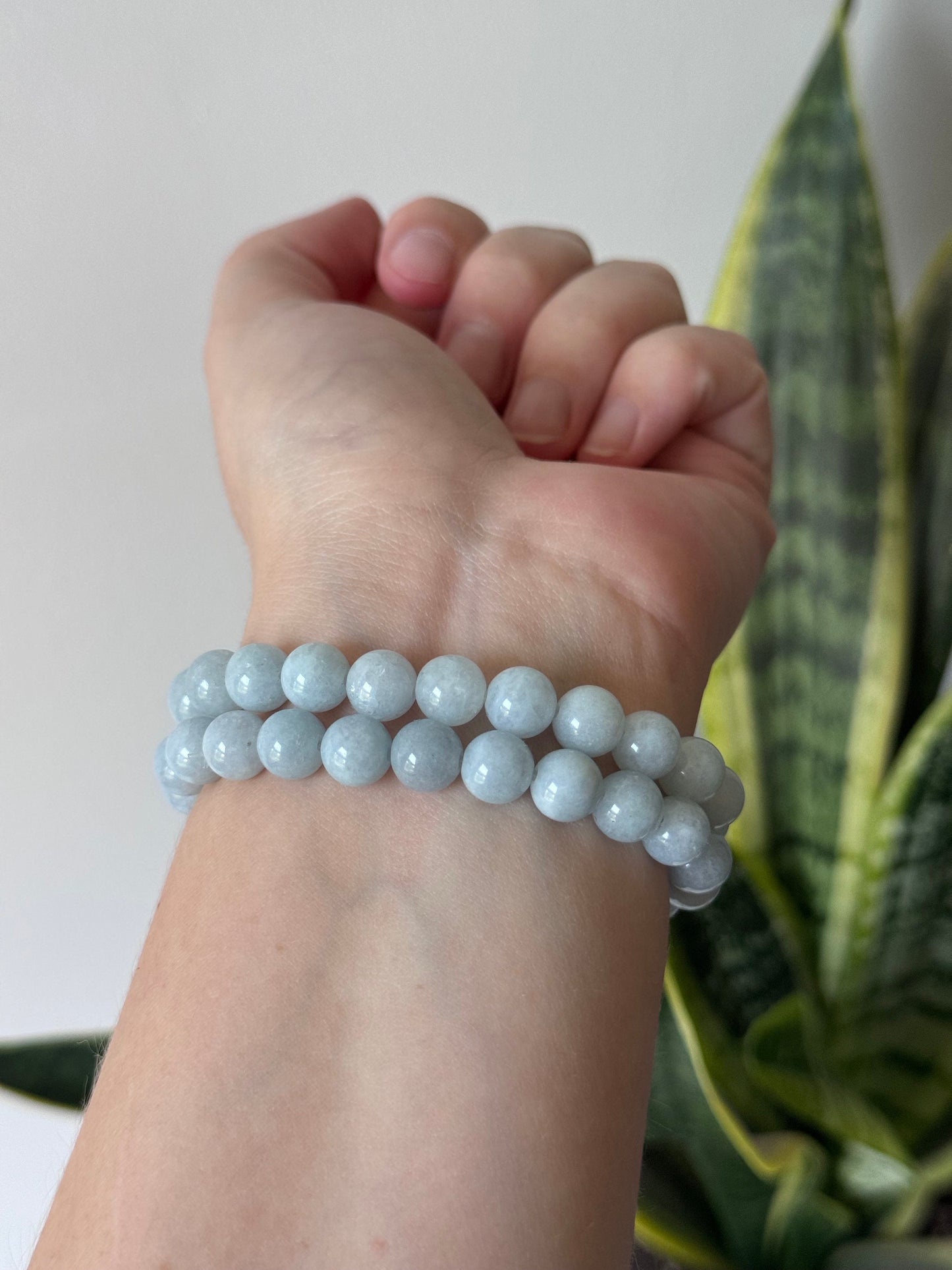 Aquamarine Beaded Bracelet 8mm Beads Hand-Crafted Gemstone Bracelet