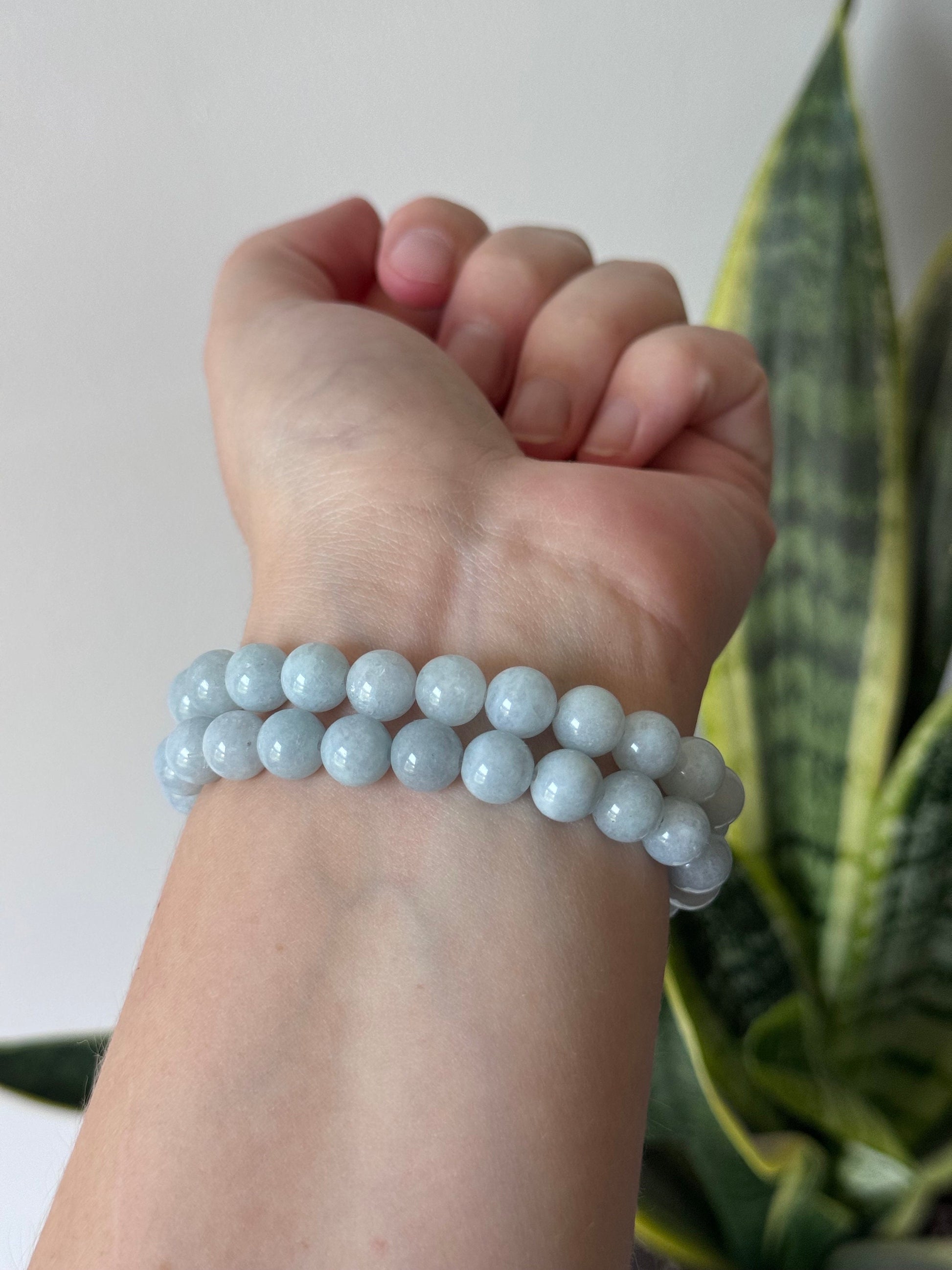 Aquamarine Beaded Bracelet 8mm Beads Hand-Crafted Gemstone Bracelet