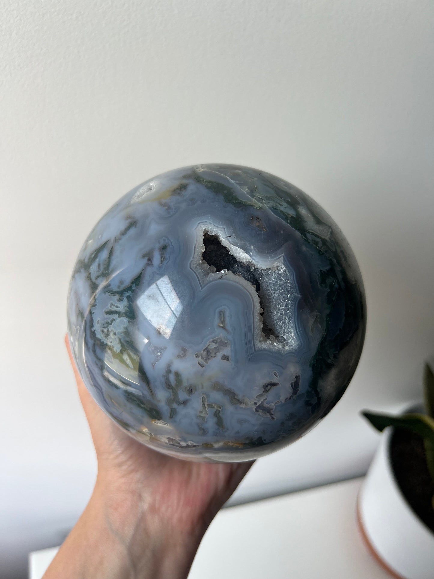 XL Gorgeous Druzy Moss Agate Sphere 3.373kg 120mm Moss Agate Crystal Ball