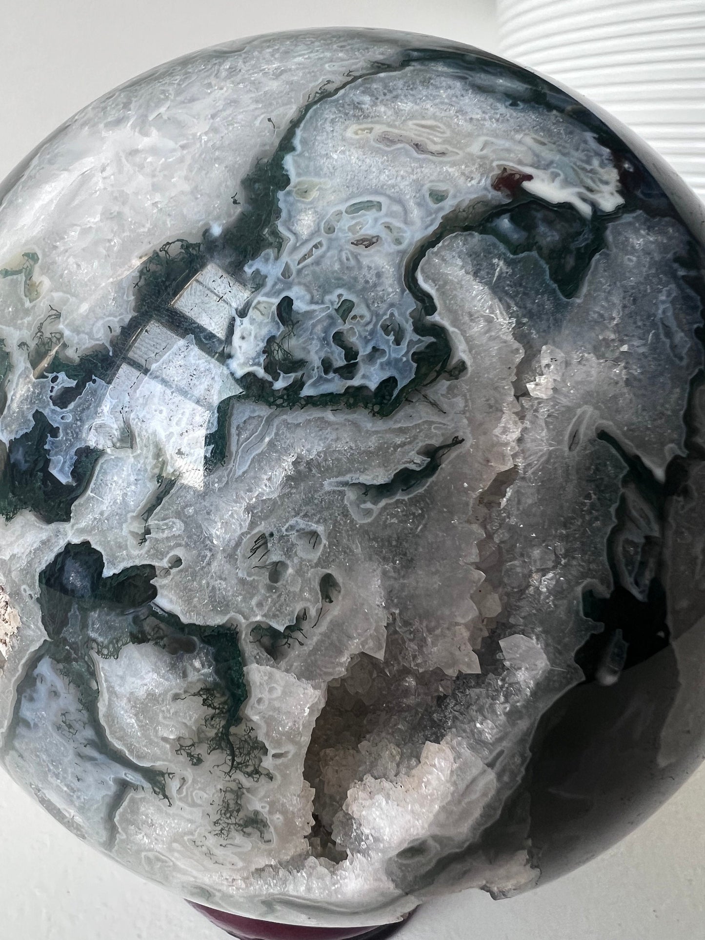 XL Gorgeous Druzy Moss Agate Sphere 3.373kg 120mm Moss Agate Crystal Ball