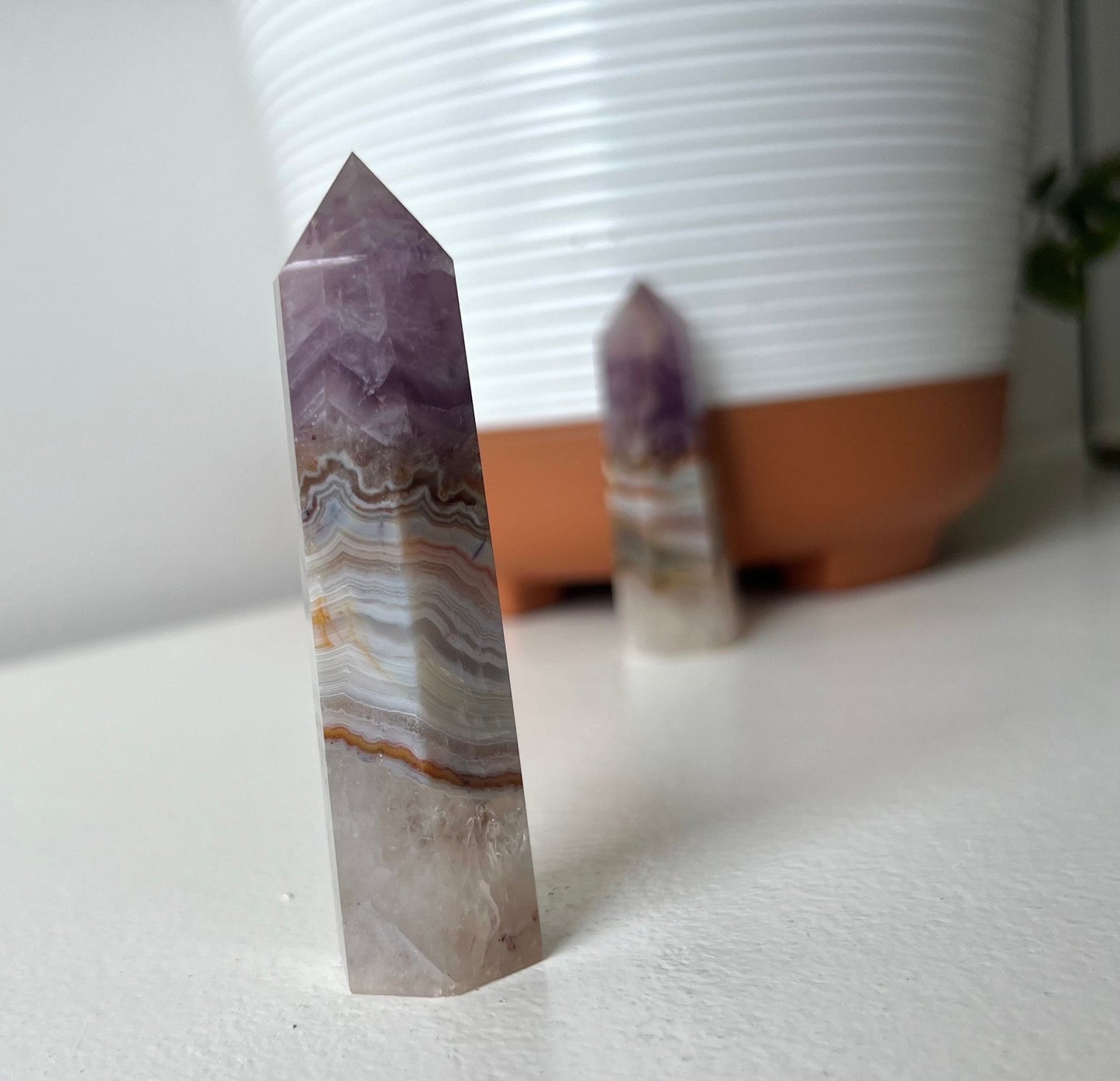 Beautiful Banded Lace Agate Amethyst Tower