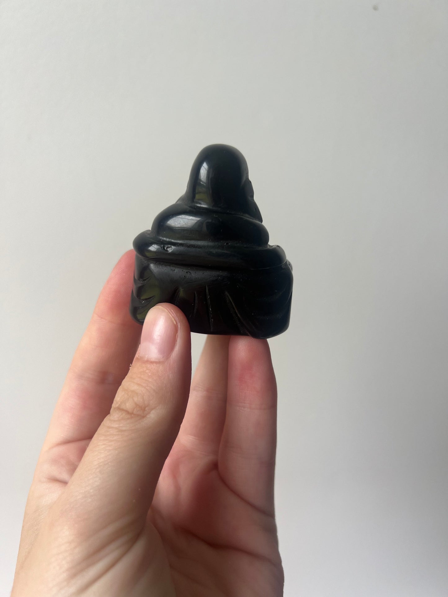 Beautiful Black Obsidian Laughing Buddha Carving