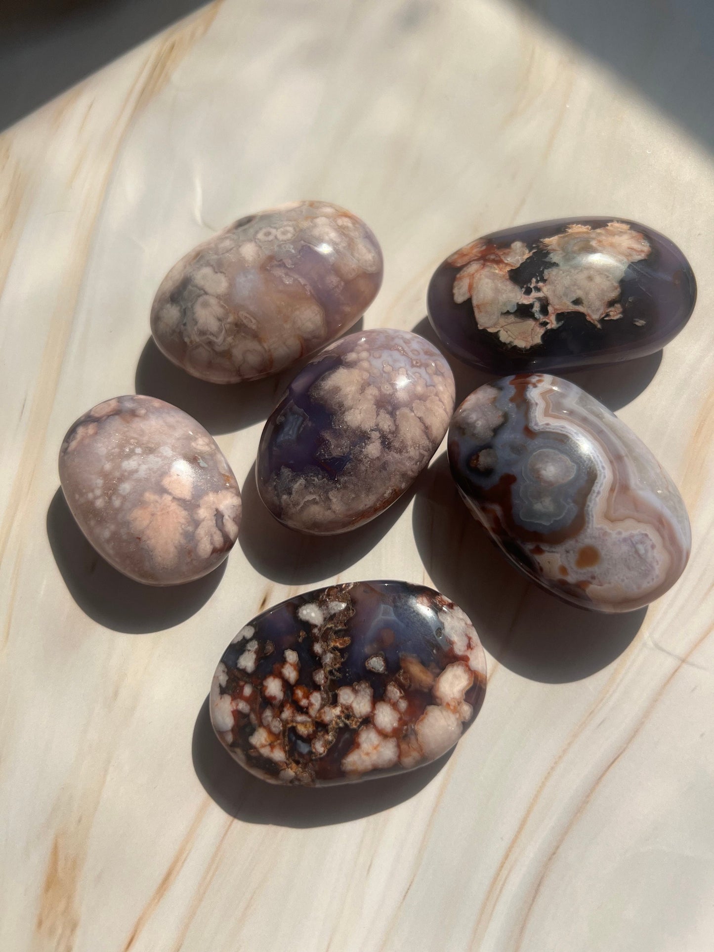 Stunning Blue Flower Agate Palmstone With Banding | Black Flower Agate Palm Stone