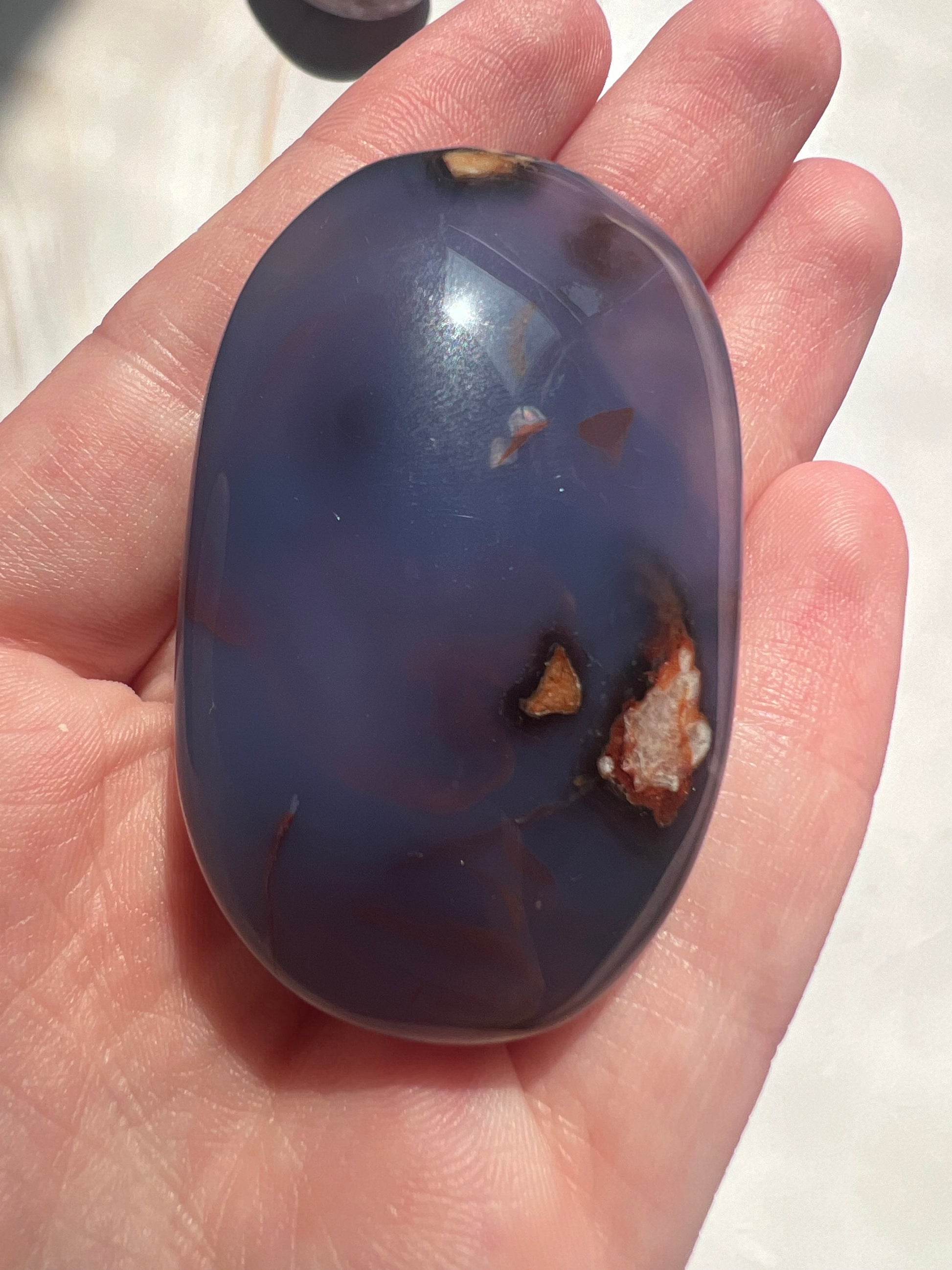 Stunning Blue Flower Agate Palmstone With Banding | Black Flower Agate Palm Stone