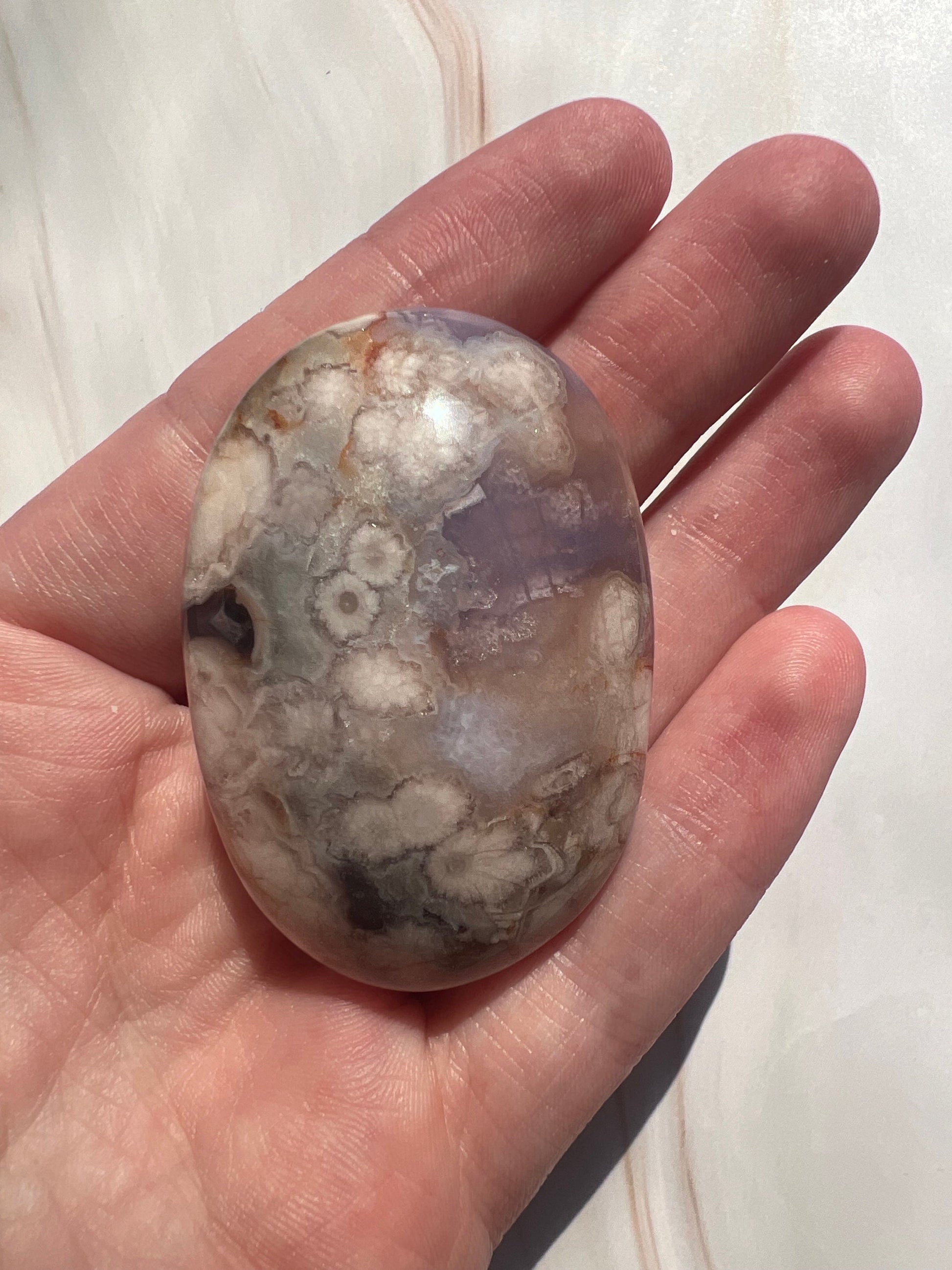 Stunning Blue Flower Agate Palmstone With Banding | Black Flower Agate Palm Stone