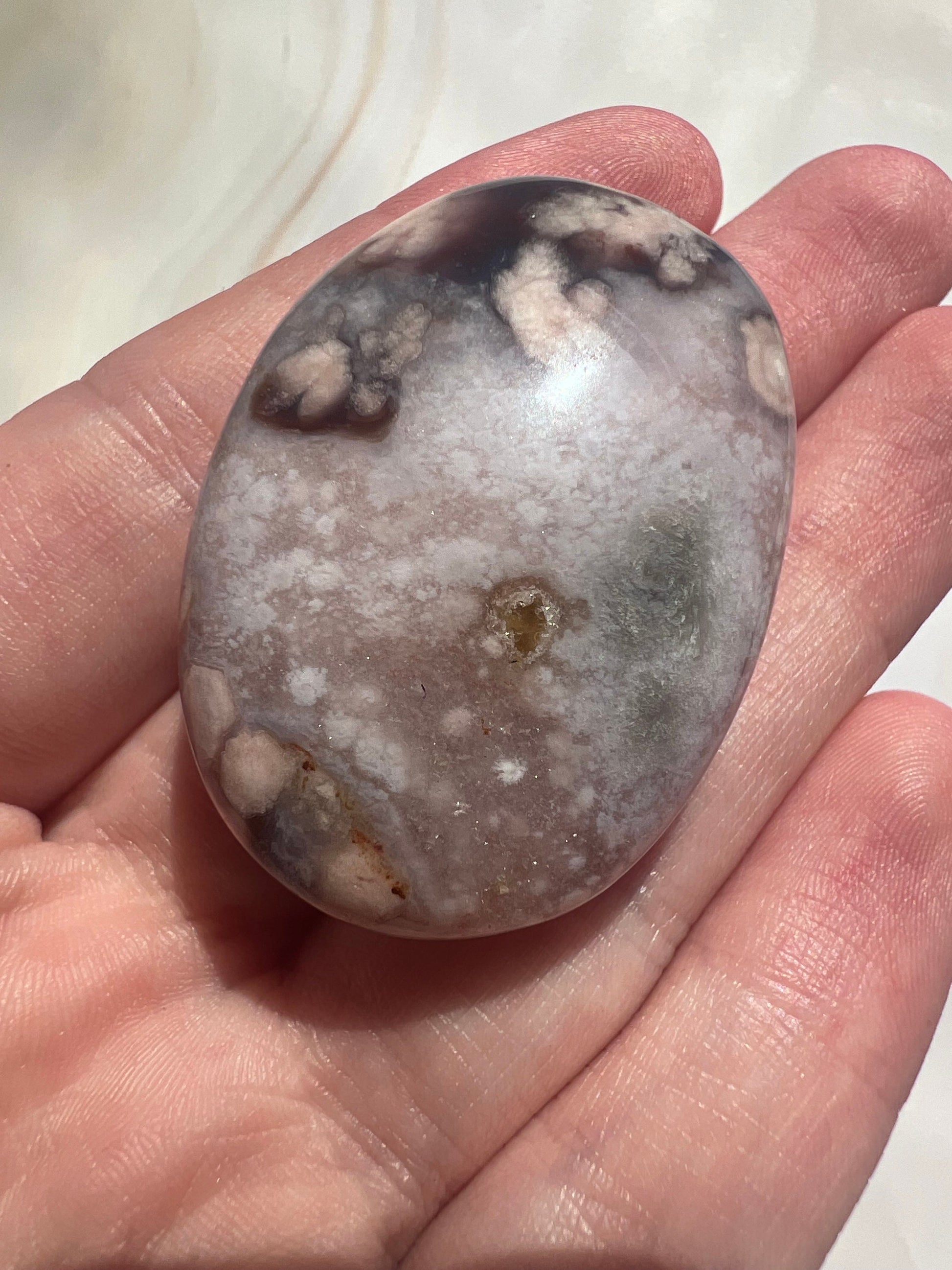 Stunning Blue Flower Agate Palmstone With Banding | Black Flower Agate Palm Stone