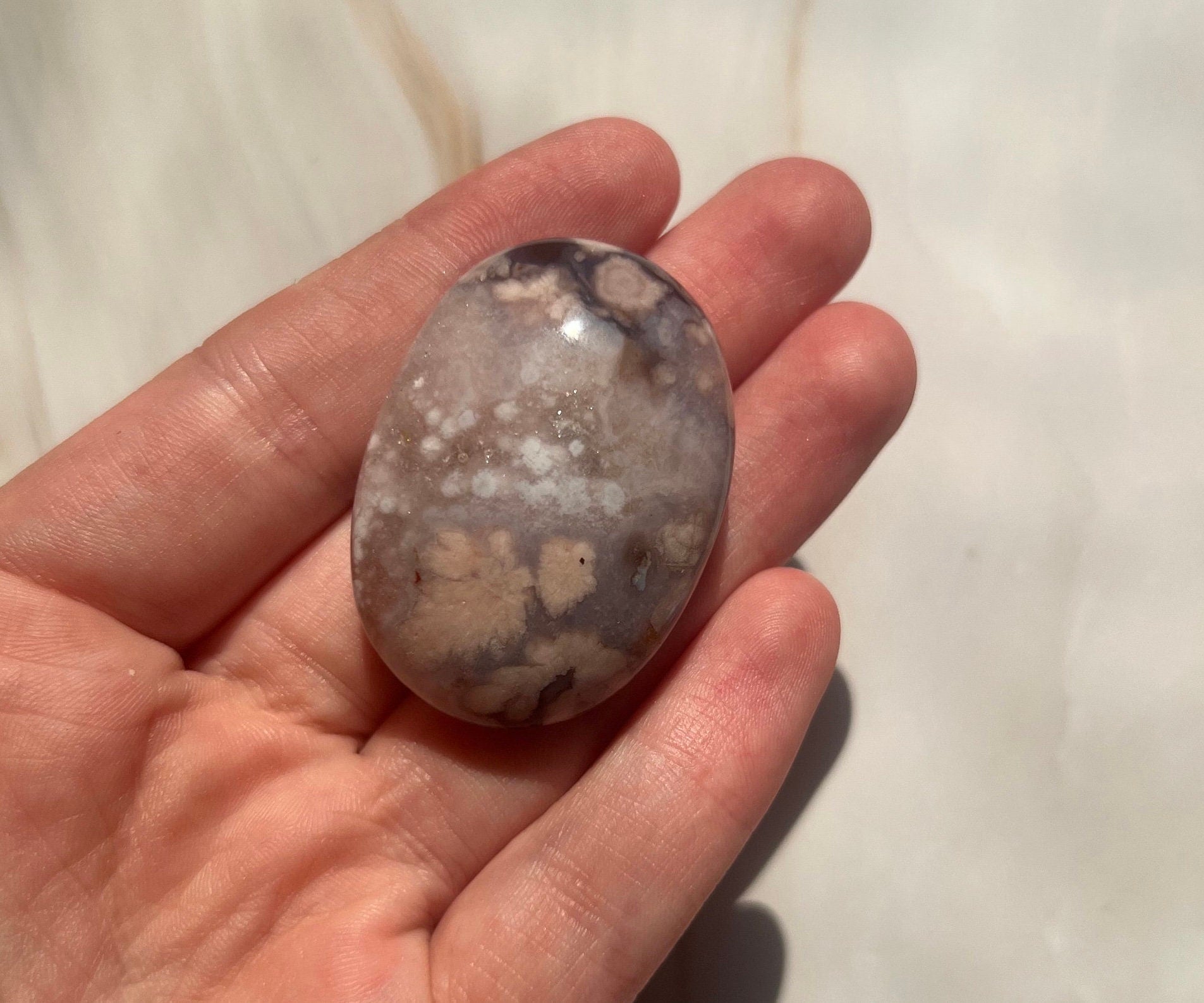 Stunning Blue Flower Agate Palmstone With Banding | Black Flower Agate Palm Stone