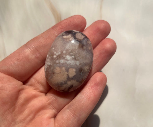 Stunning Blue Flower Agate Palmstone With Banding | Black Flower Agate Palm Stone