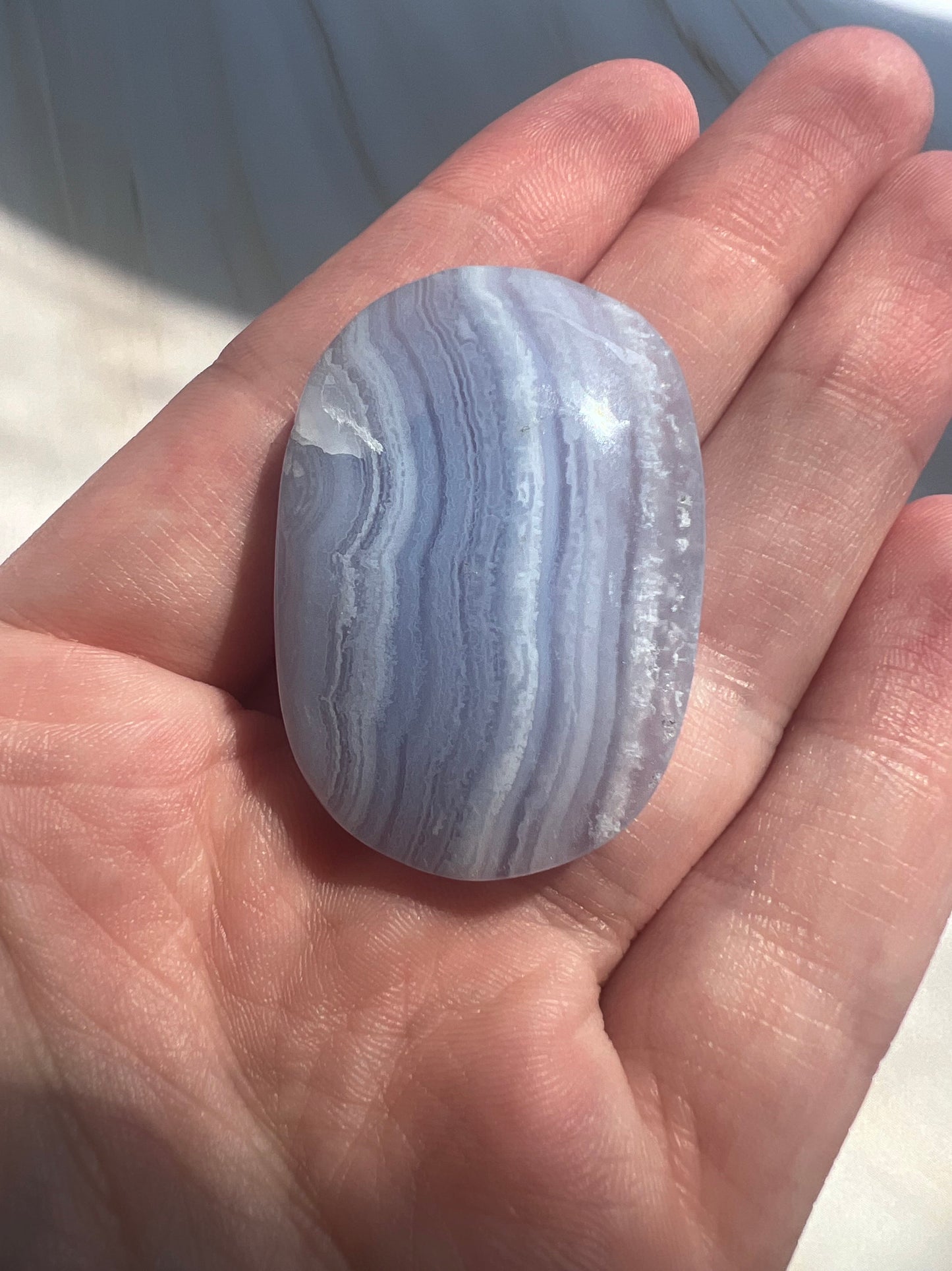 Gorgeous Blue Lace Agate Palmstone with Banding from South Africa