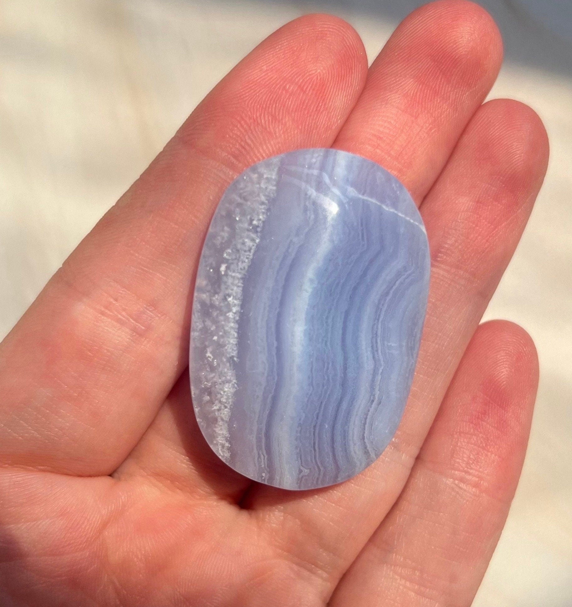 Gorgeous Blue Lace Agate Palmstone with Banding from South Africa
