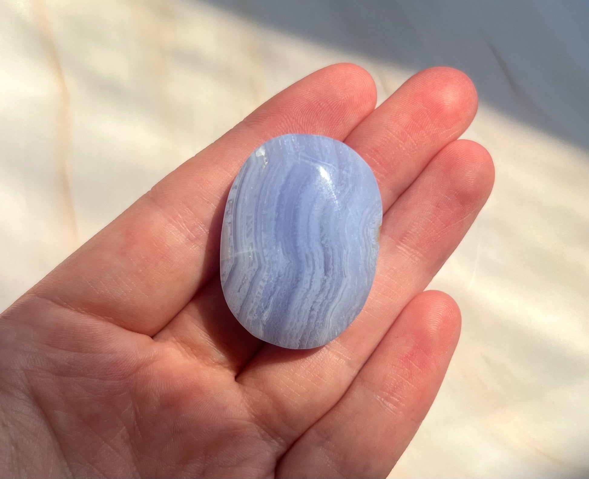 Gorgeous Blue Lace Agate Palmstone with Banding from South Africa