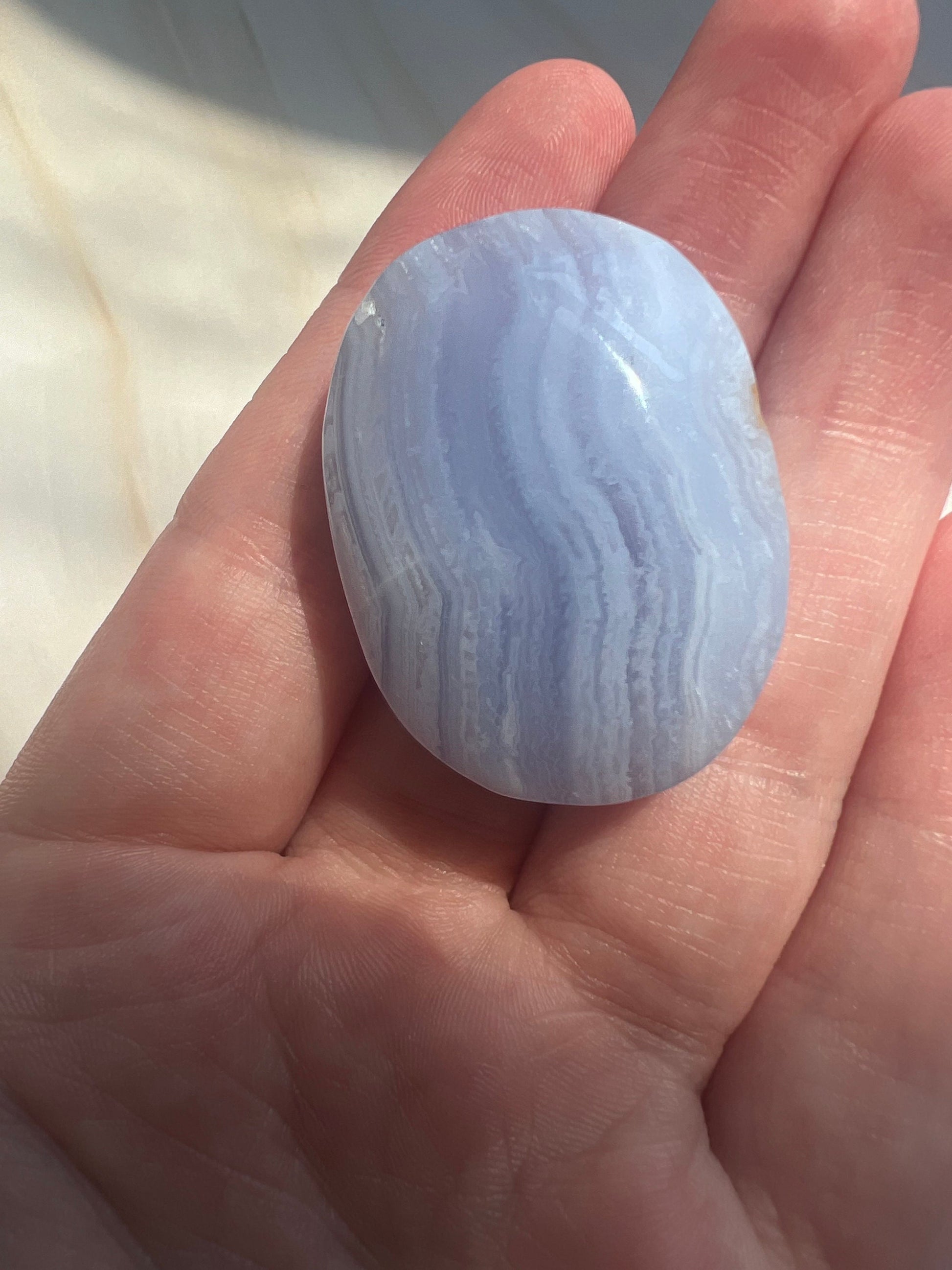 Gorgeous Blue Lace Agate Palmstone with Banding from South Africa