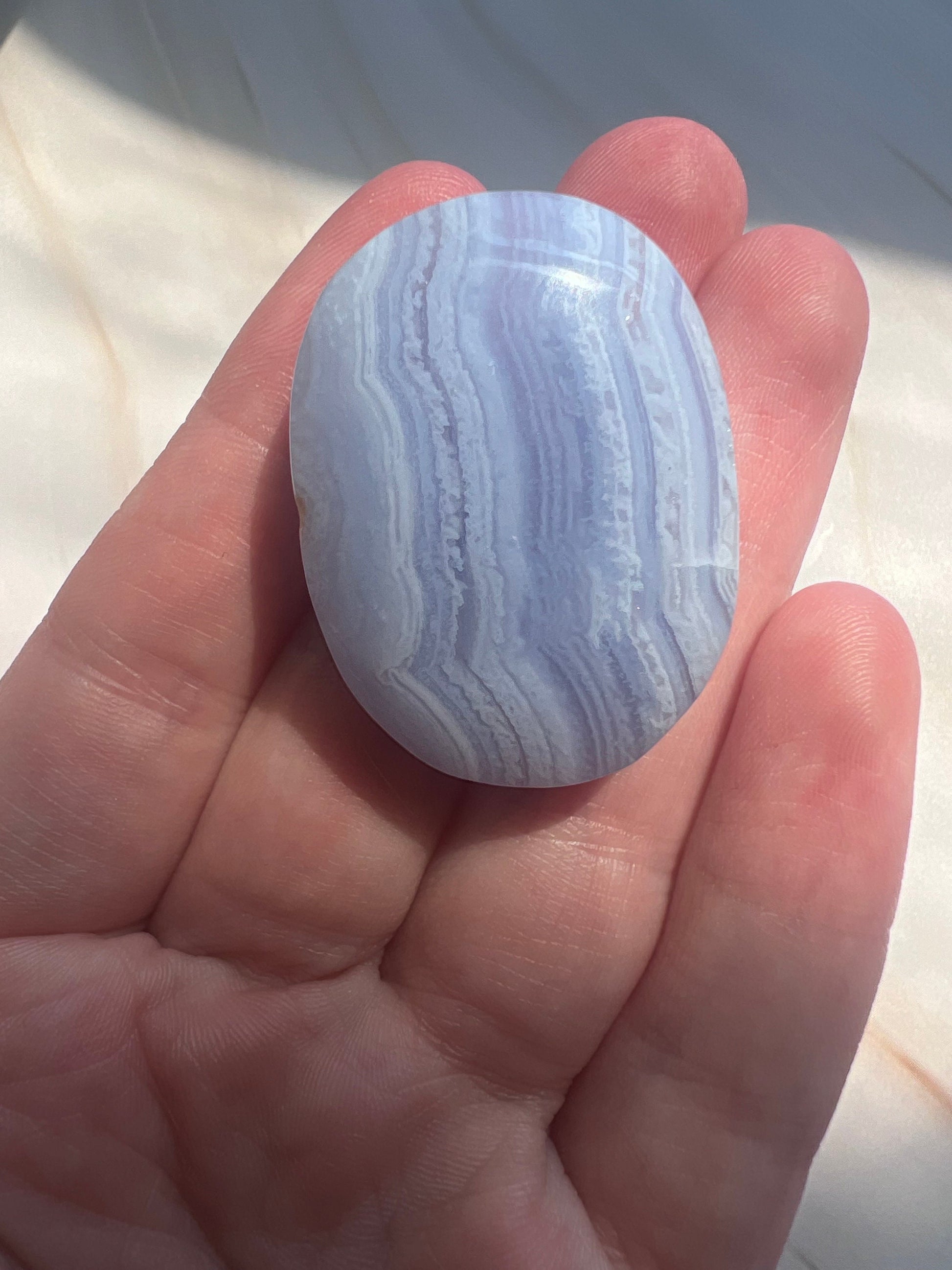 Gorgeous Blue Lace Agate Palmstone with Banding from South Africa