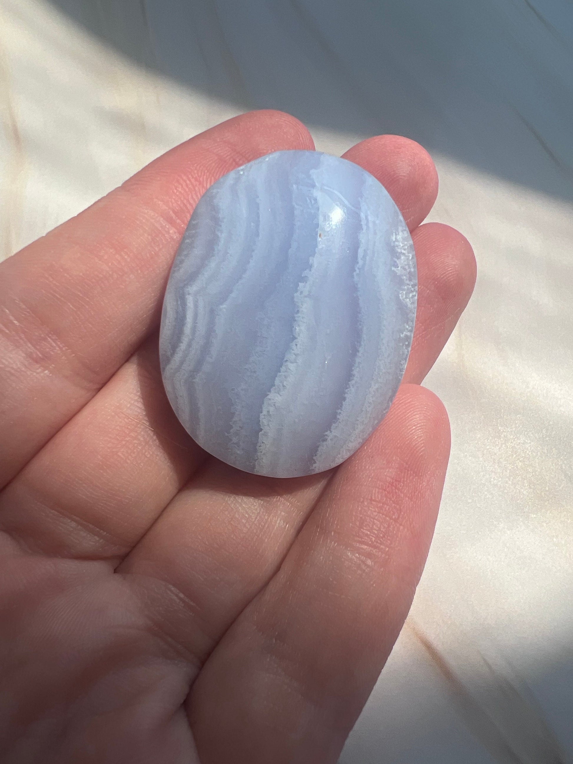 Gorgeous Blue Lace Agate Palmstone with Banding from South Africa