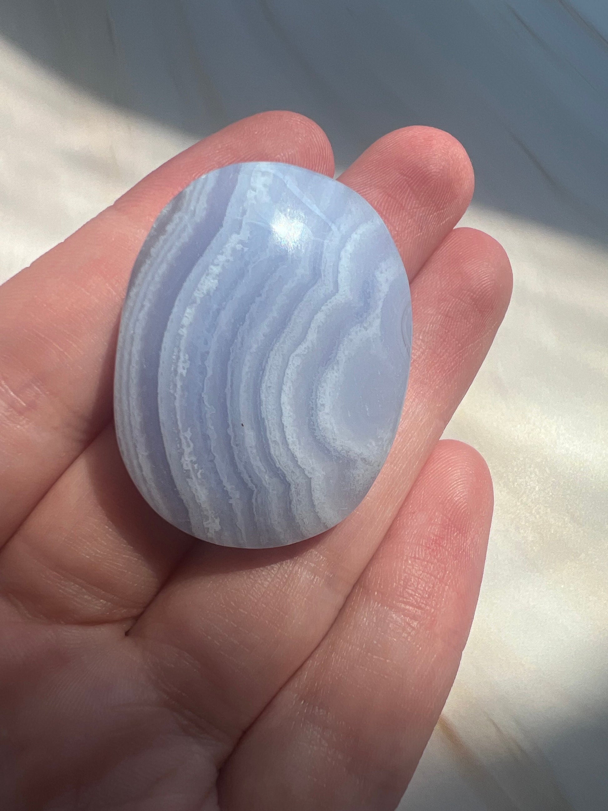 Gorgeous Blue Lace Agate Palmstone with Banding from South Africa
