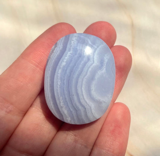 Gorgeous Blue Lace Agate Palmstone with Banding from South Africa