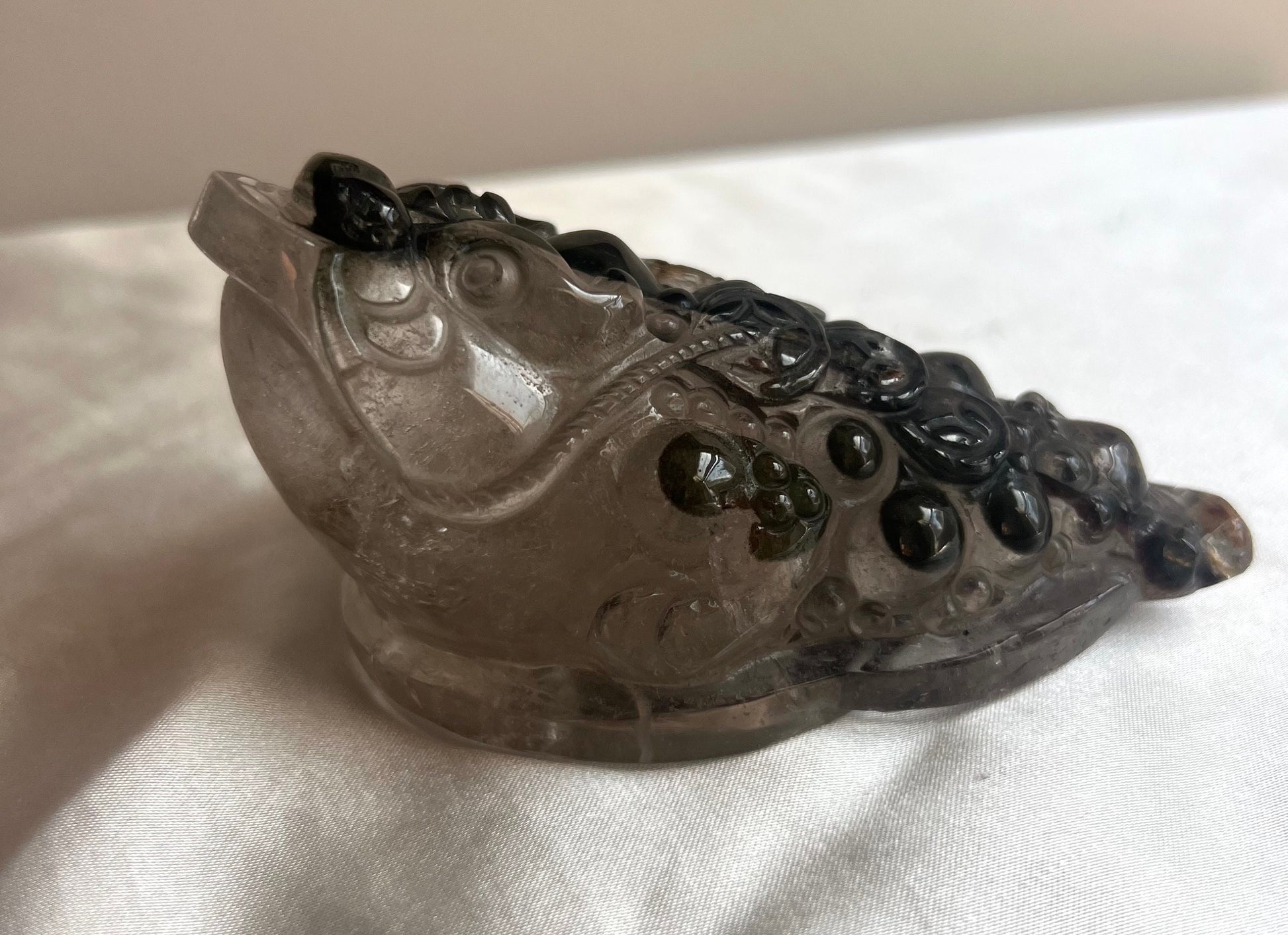 Gorgeous Master Carved Garden Quartz Money Toad | Quartz with Inclusions Money Frog Hand Carved