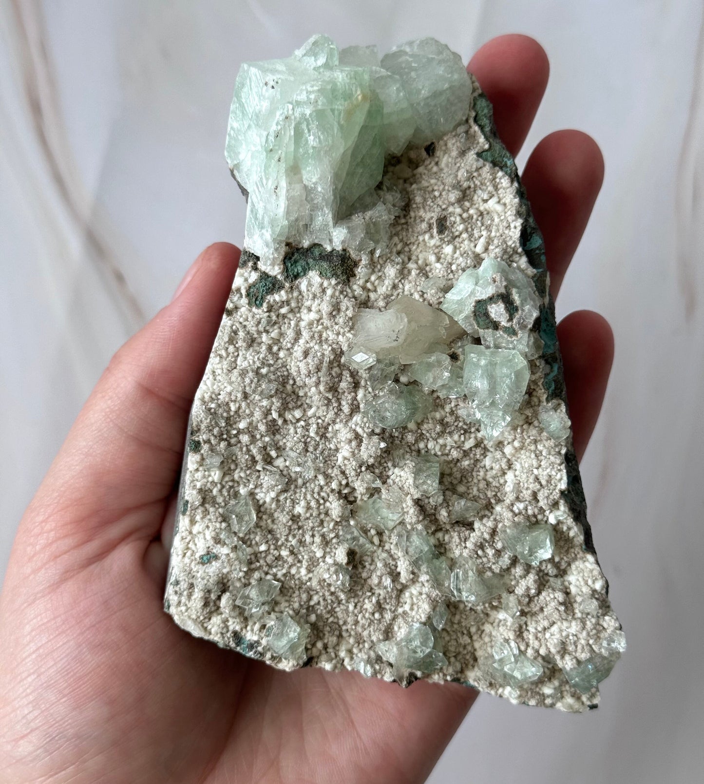 Stunning Green Apophyllite on Scolecite Specimen from India | Green Apophyllite on Scolecite Cluster