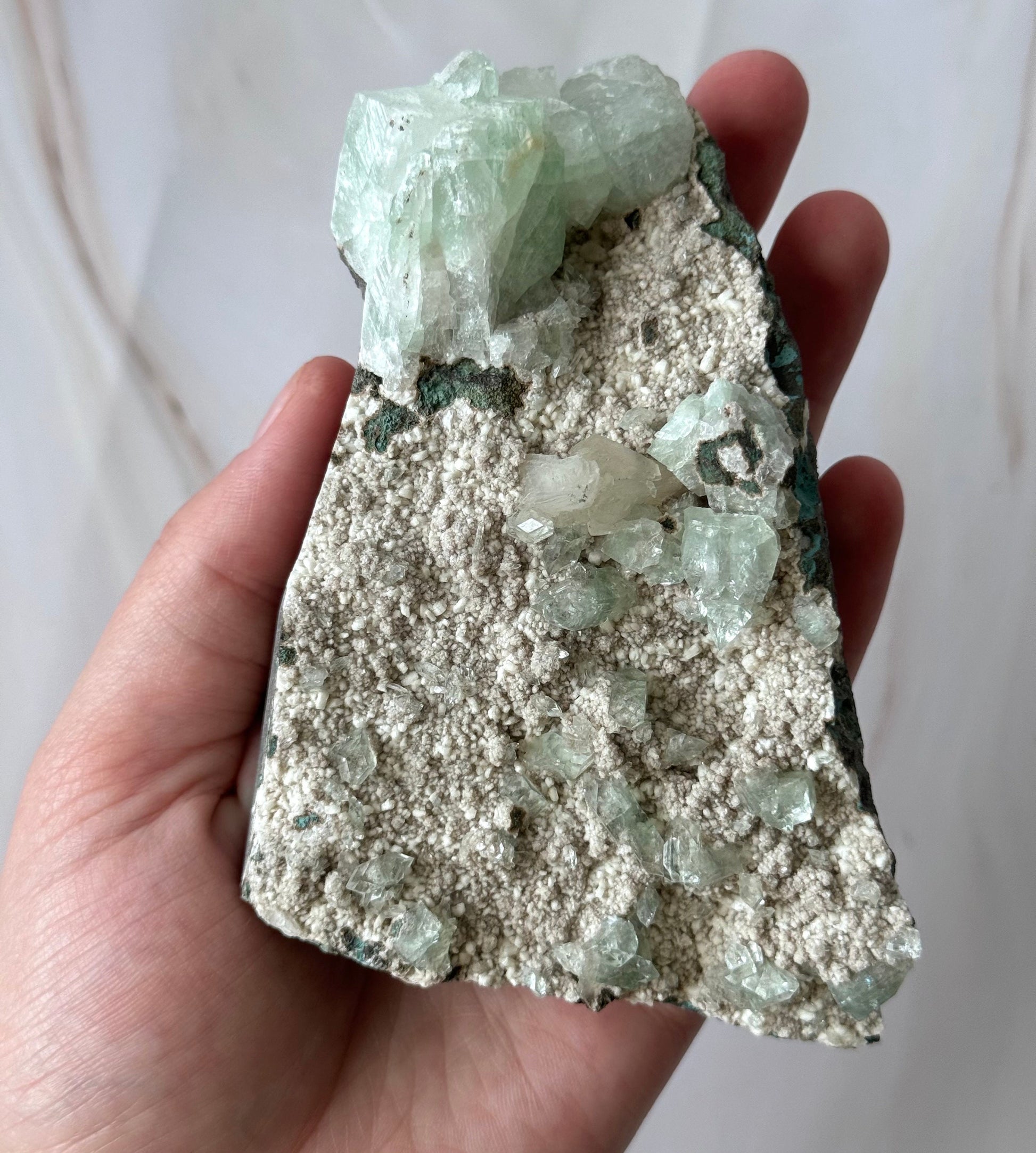 Stunning Green Apophyllite on Scolecite Specimen from India | Green Apophyllite on Scolecite Cluster