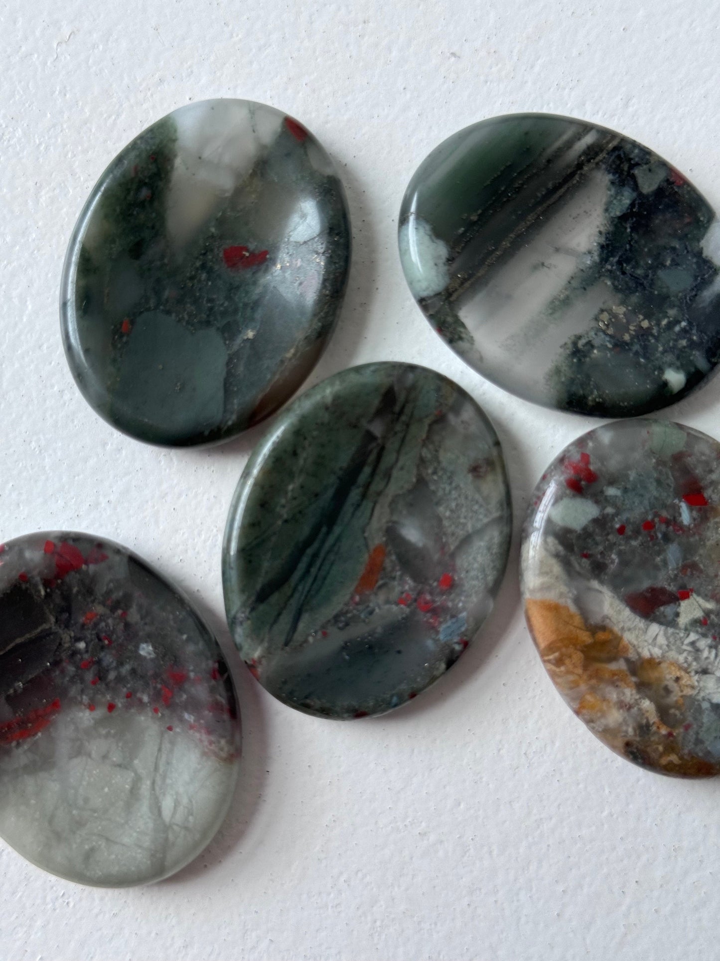 Gorgeous Bloodstone Jasper Worry Stone Carvings | Touch Stone Pocket Stone Thumb Stone