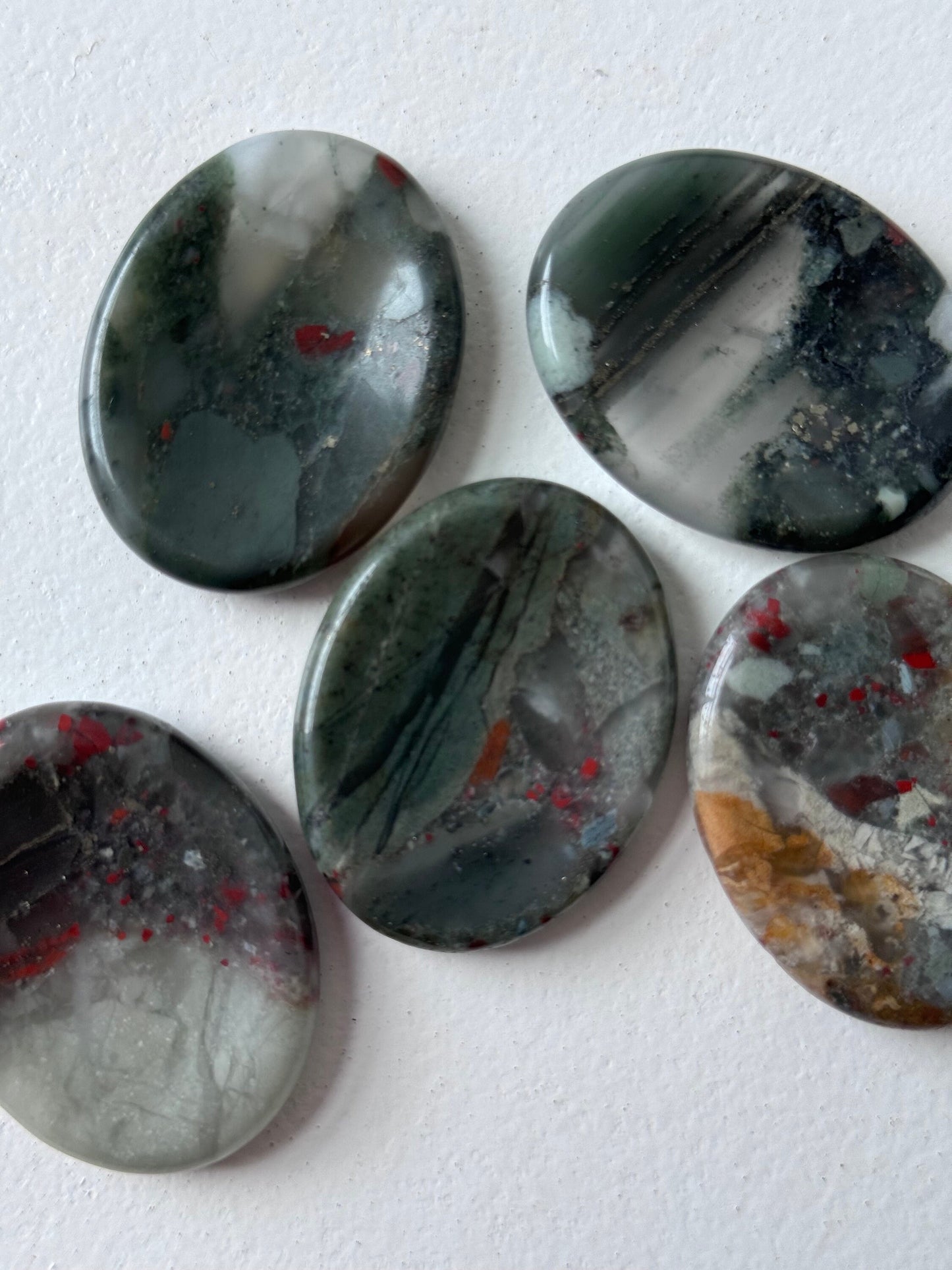 Gorgeous Bloodstone Jasper Worry Stone Carvings | Touch Stone Pocket Stone Thumb Stone