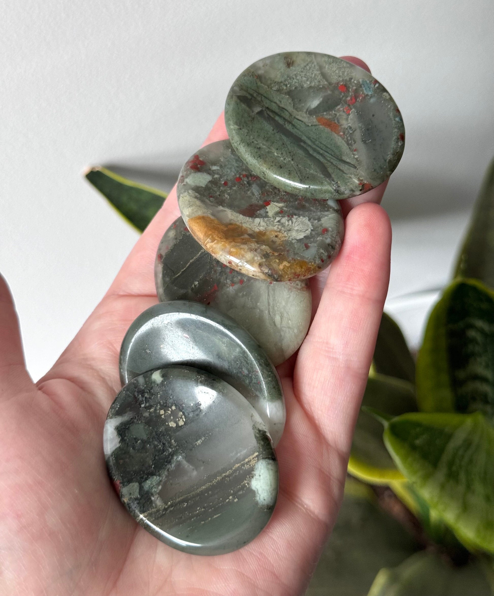 Gorgeous Bloodstone Jasper Worry Stone Carvings | Touch Stone Pocket Stone Thumb Stone