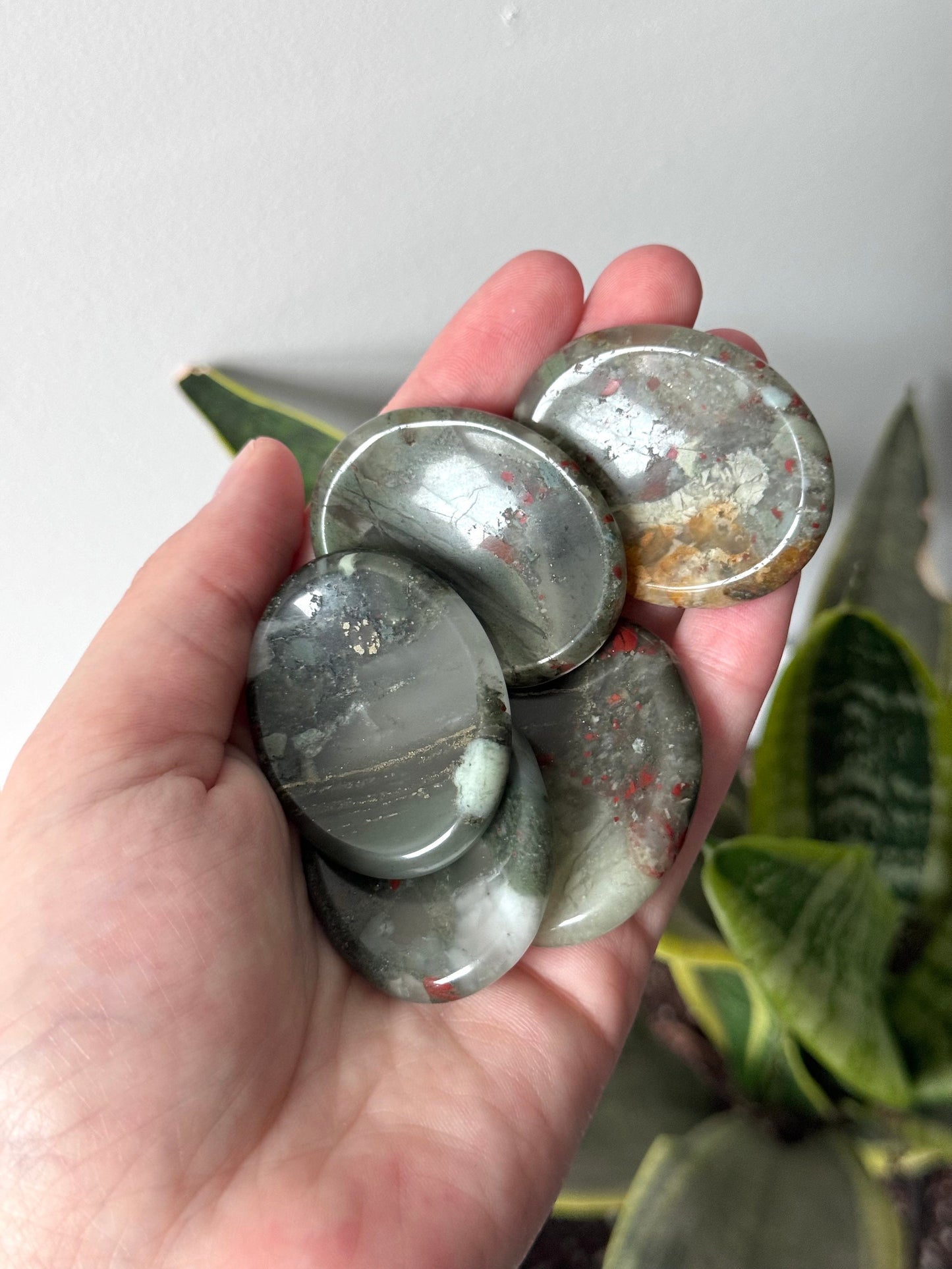Gorgeous Bloodstone Jasper Worry Stone Carvings | Touch Stone Pocket Stone Thumb Stone