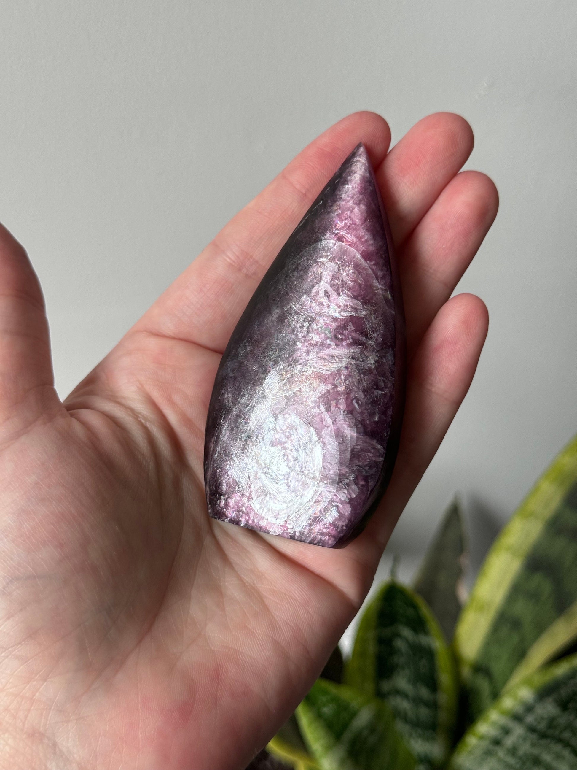 Gorgeous Flashy Gem Lepidolite Flame Carving | Lepidolite Freeform