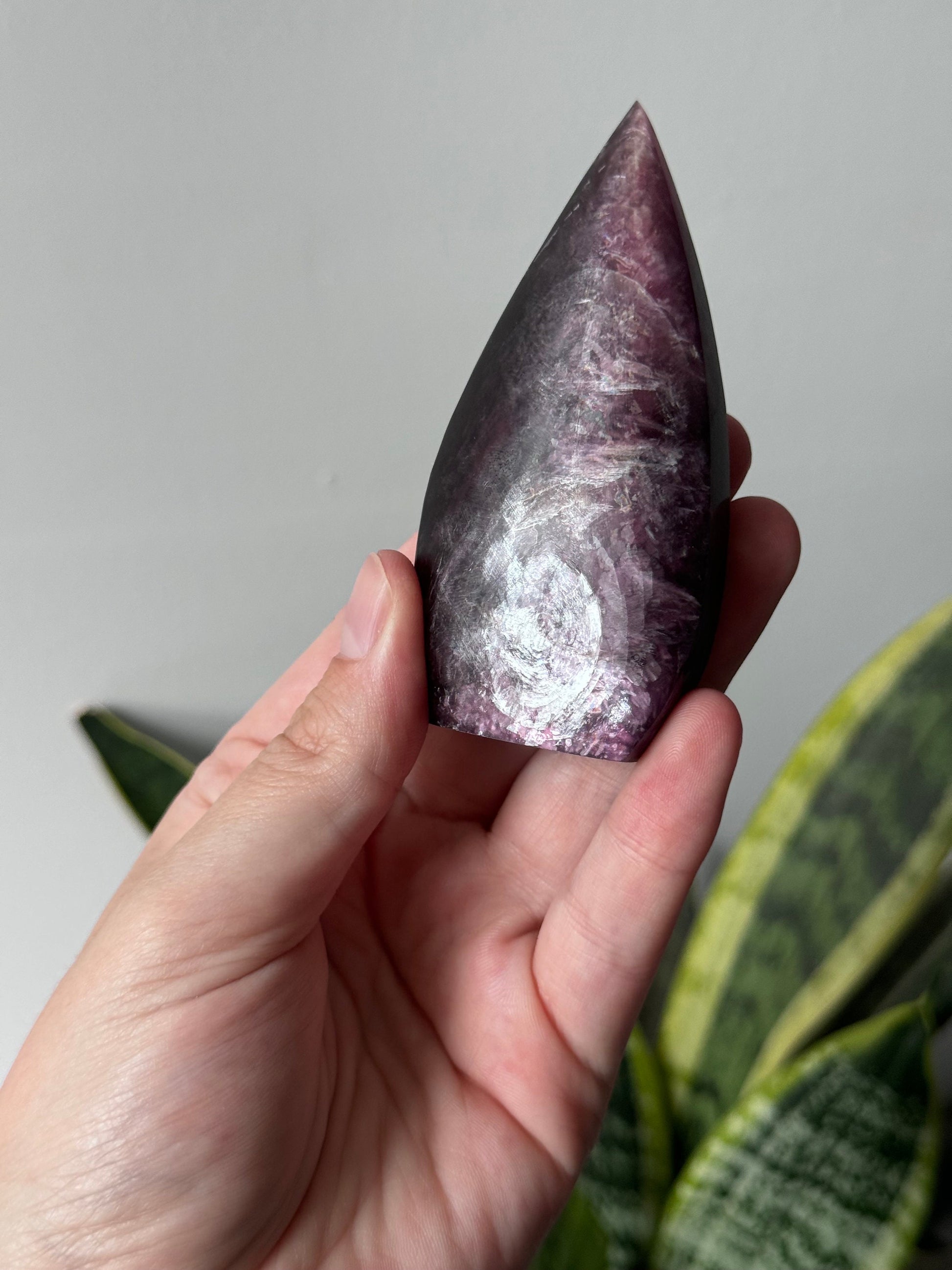 Gorgeous Flashy Gem Lepidolite Flame Carving | Lepidolite Freeform