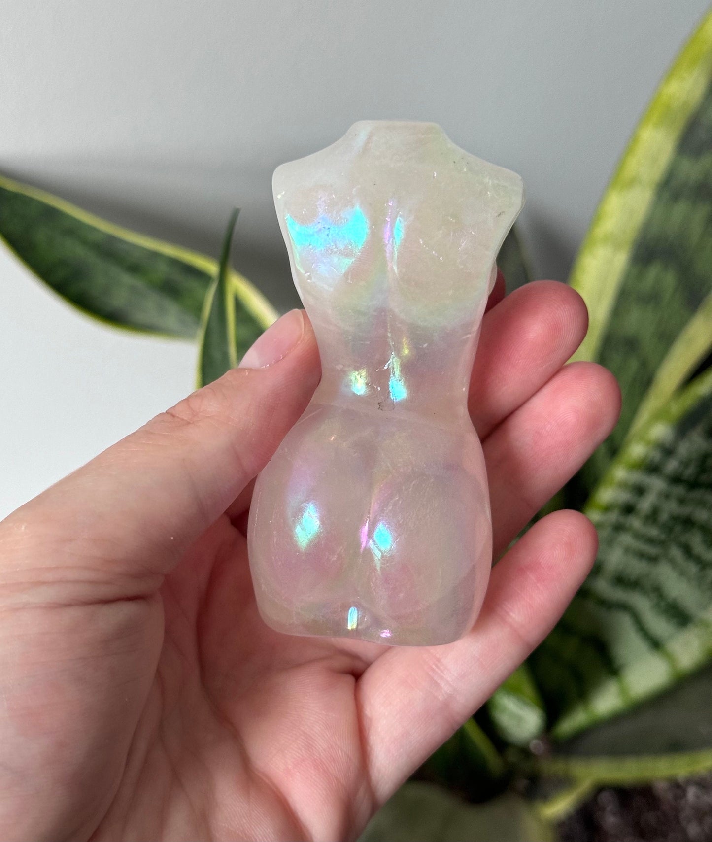 Stunning Aura Coated Rose Quartz Goddess Carving | Lady Body Torso Statue