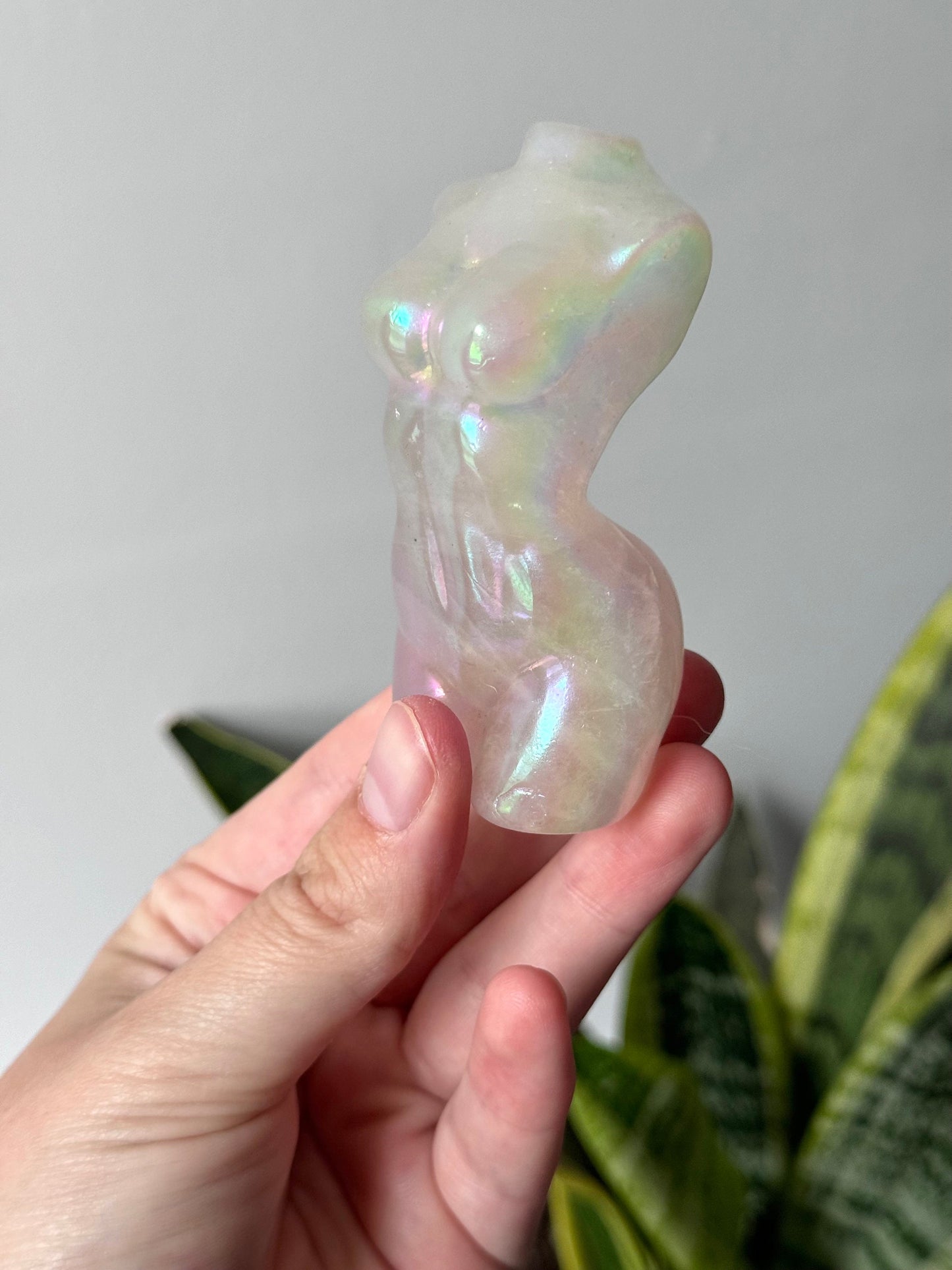 Stunning Aura Coated Rose Quartz Goddess Carving | Lady Body Torso Statue