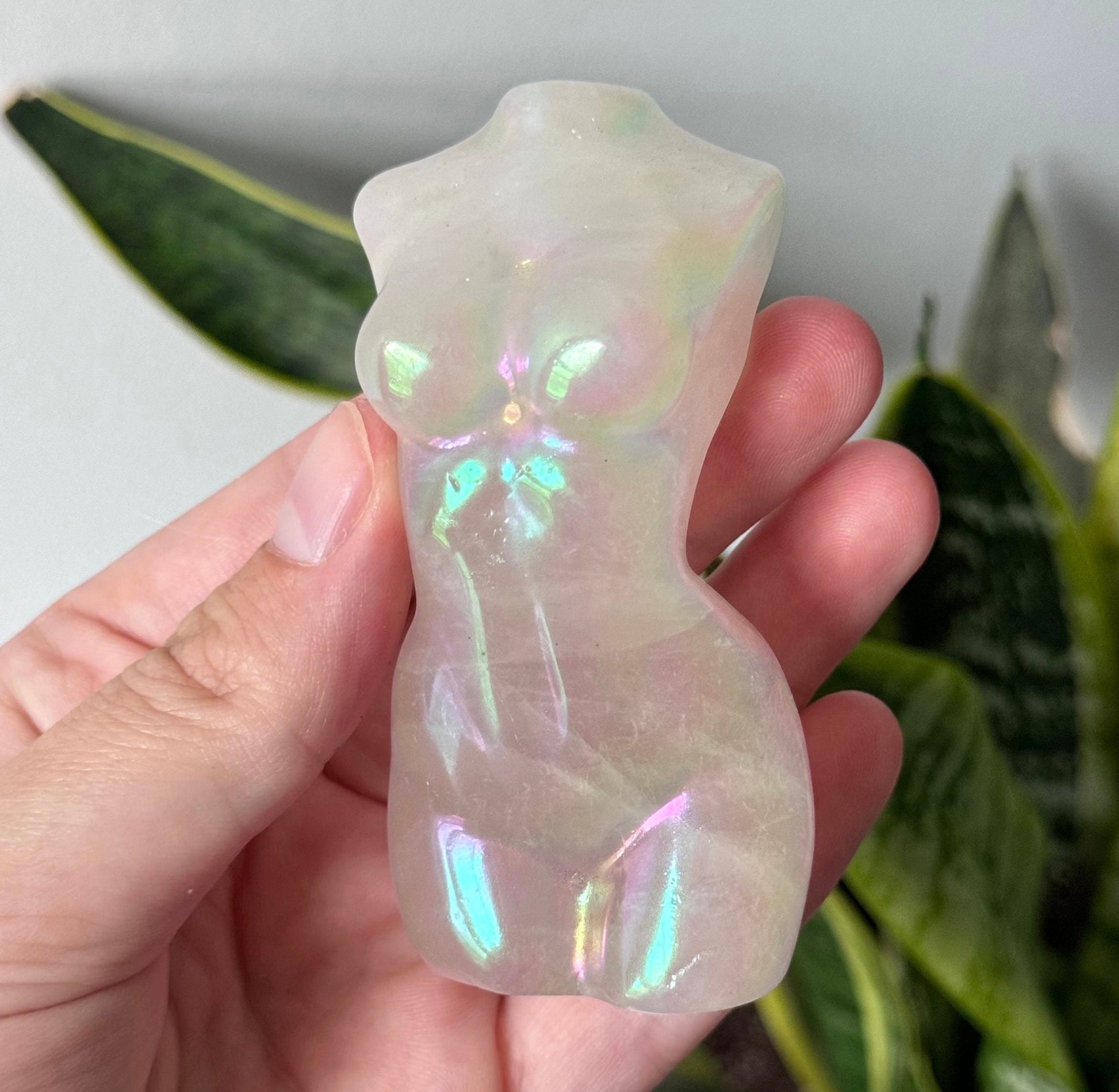 Stunning Aura Coated Rose Quartz Goddess Carving | Lady Body Torso Statue