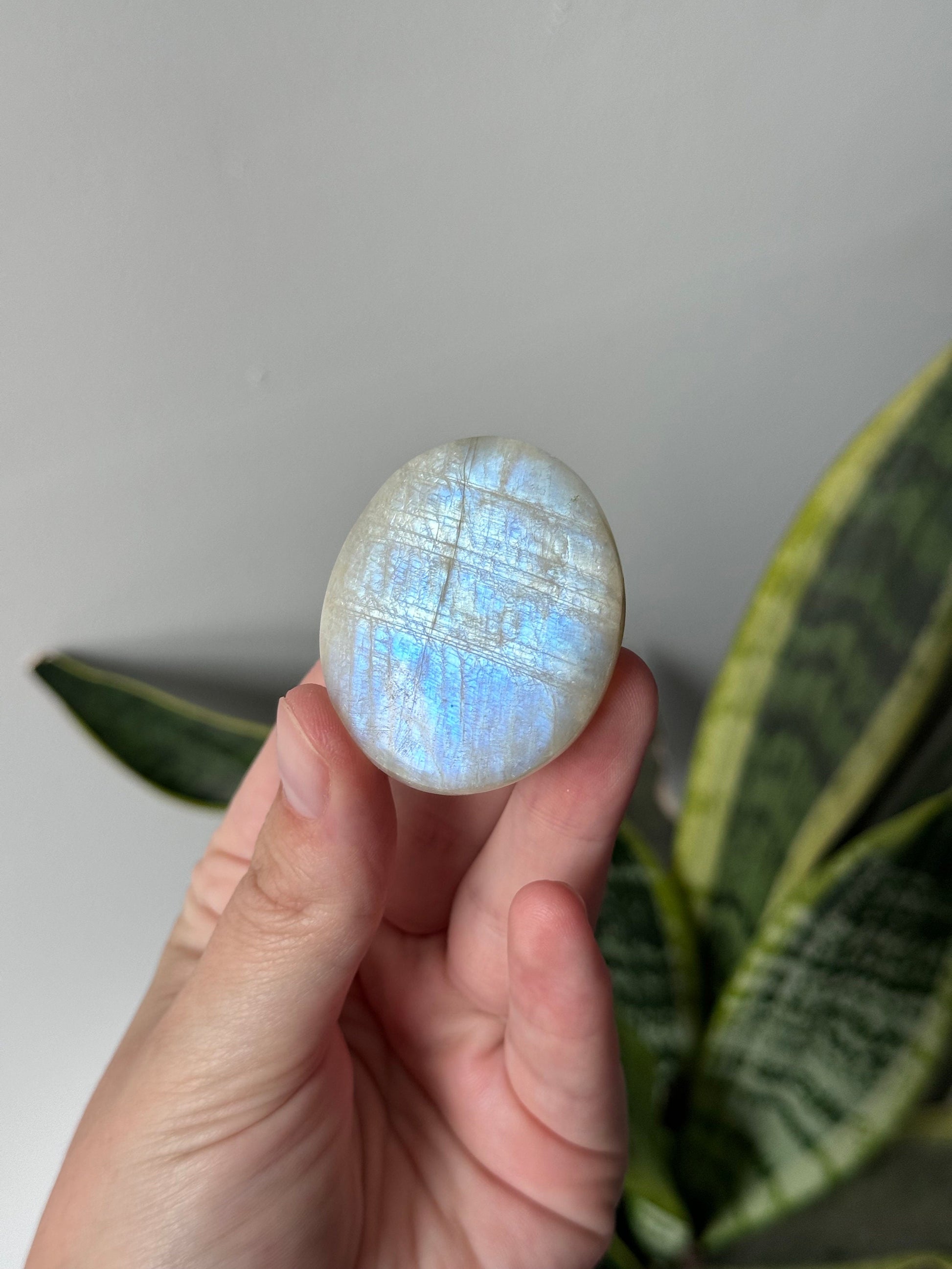 Gorgeous Flashy Moonstone Palm Stone with Blue Flash | Moonstone Palmstone