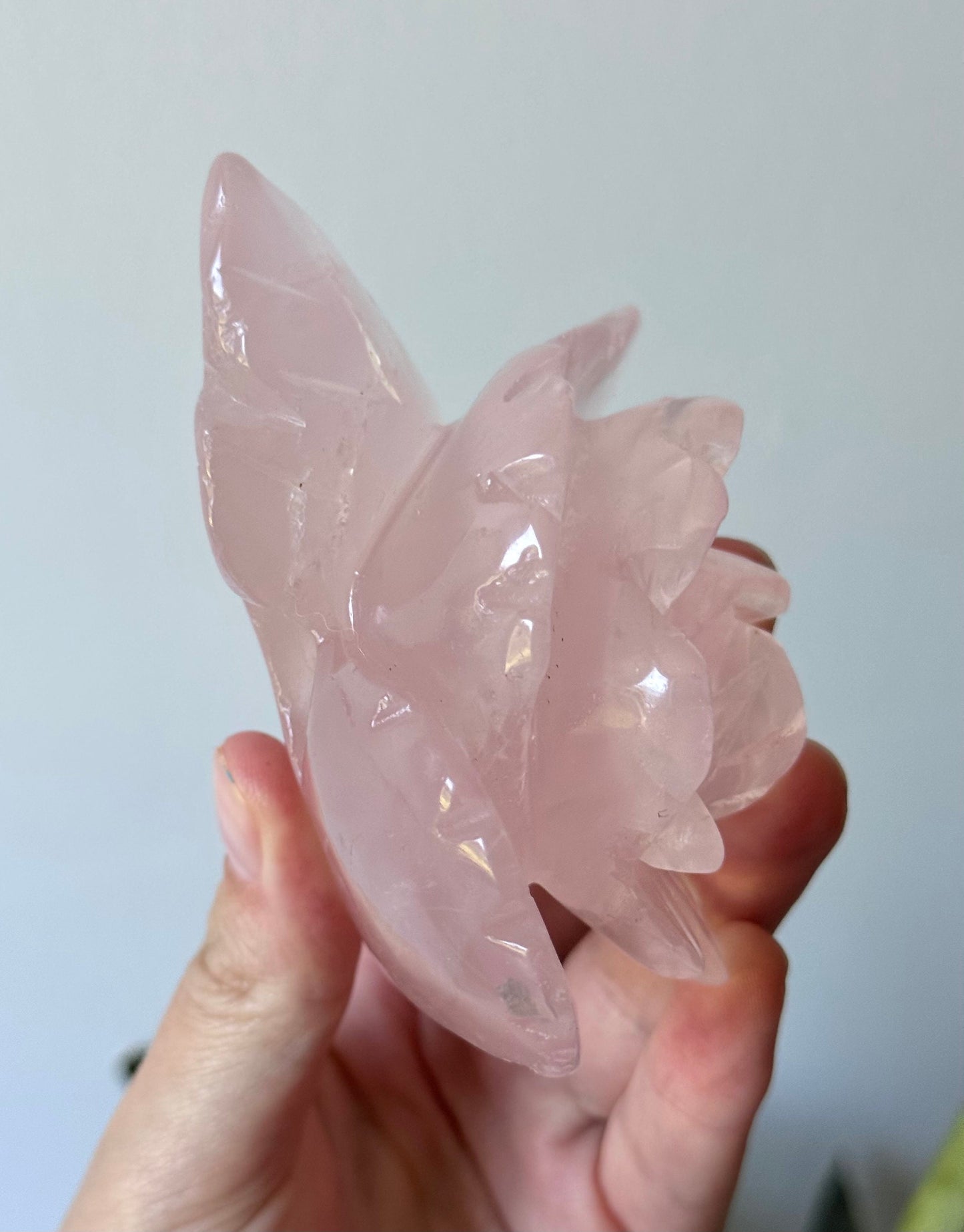 AAA Grade Rose Quartz Rose Carving | Hand Carved Rose Quartz Flower