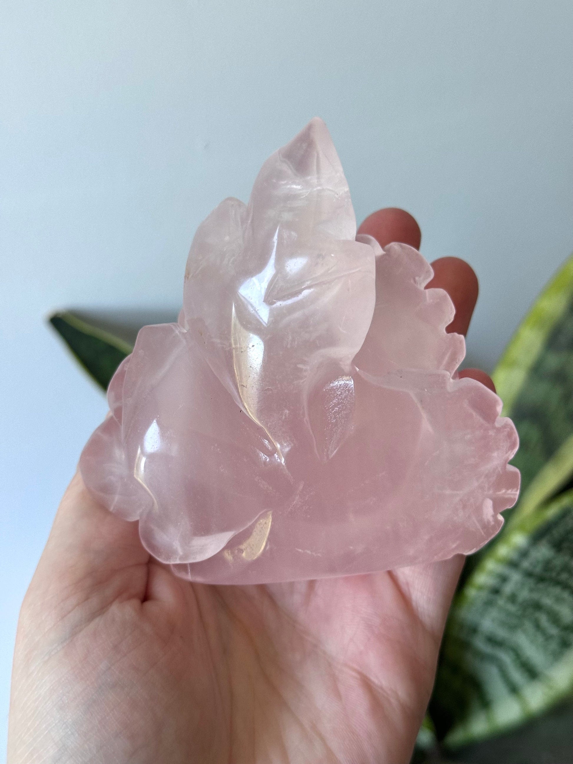 AAA Grade Rose Quartz Rose Carving | Hand Carved Rose Quartz Flower