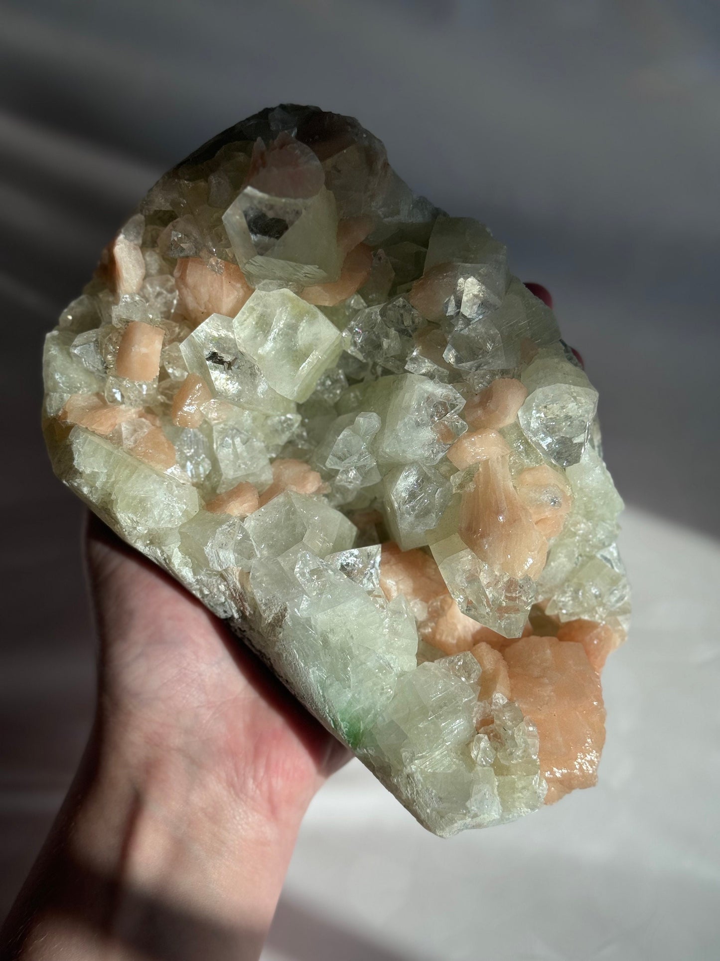 AAA Grade Diamond Apophyllite with Peach Stilbite Cluster from India (1.57kg)