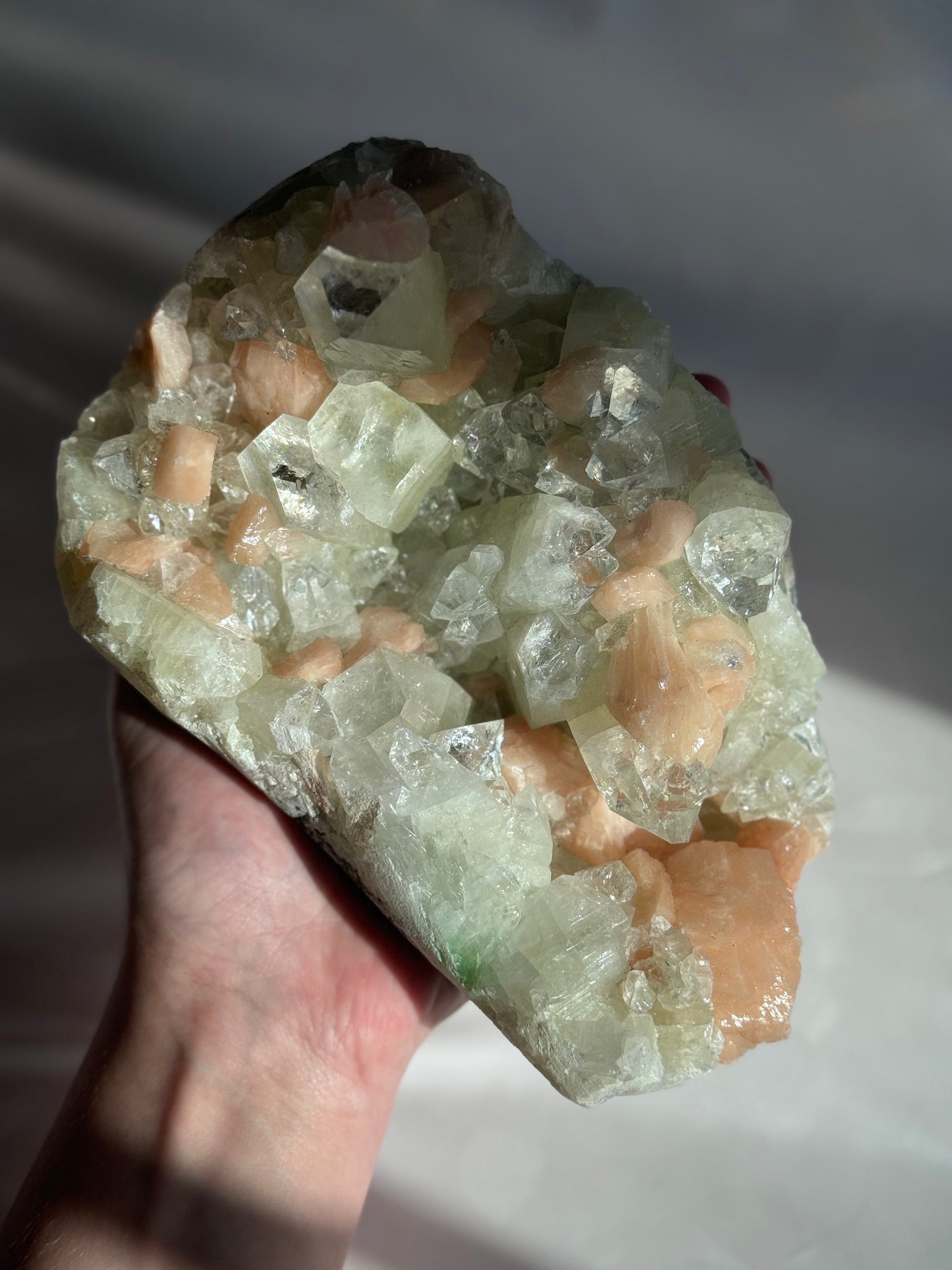 AAA Grade Diamond Apophyllite with Peach Stilbite Cluster from India (1.57kg)