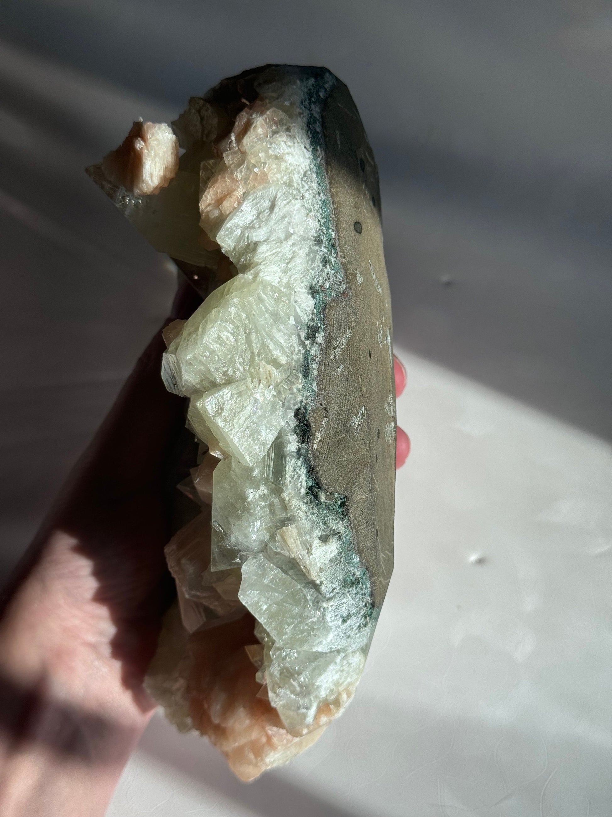 AAA Grade Diamond Apophyllite with Peach Stilbite Cluster from India (1.57kg)