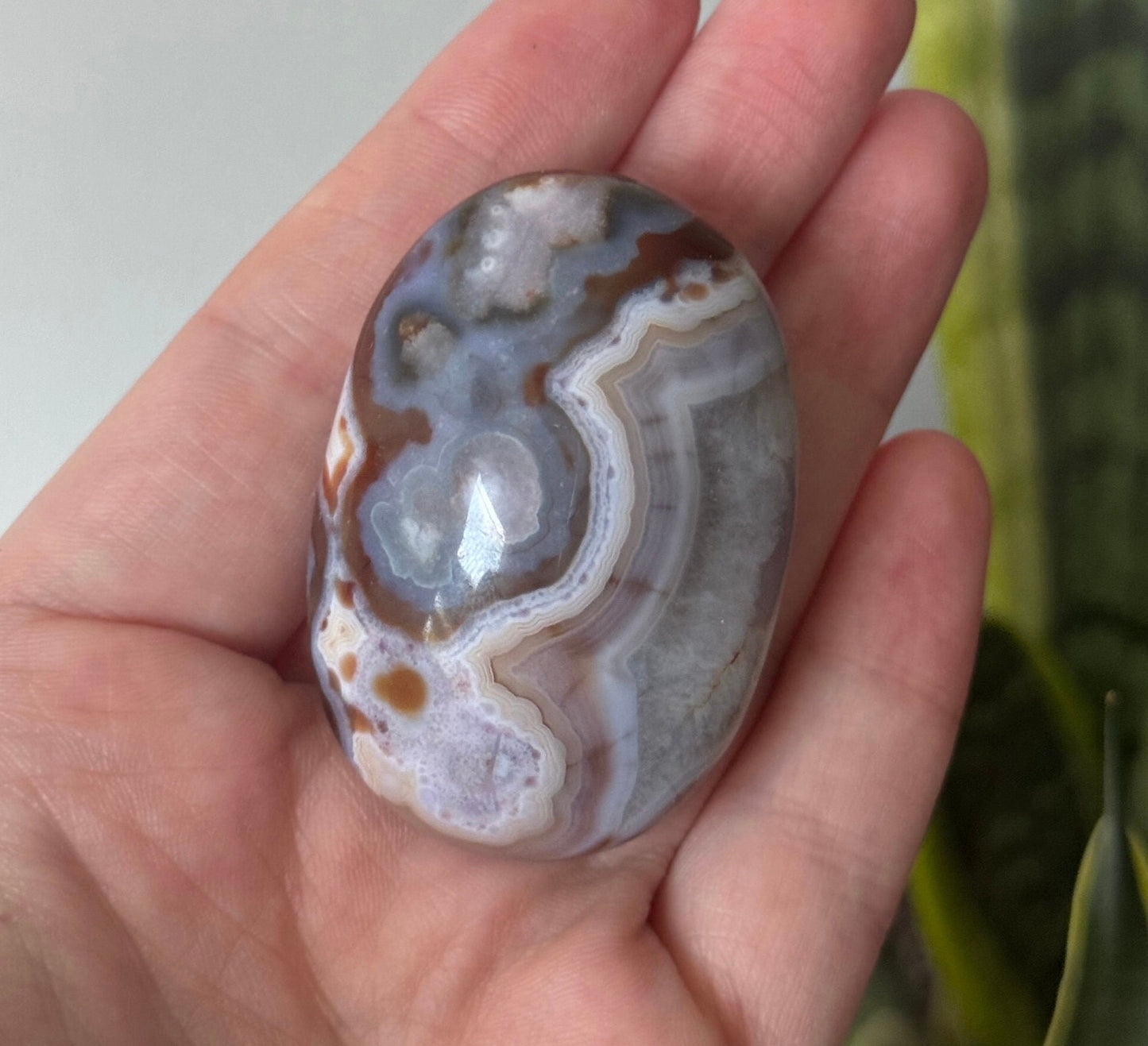 Stunning Blue Flower Agate Palmstone With Banding | Black Flower Agate Palm Stone