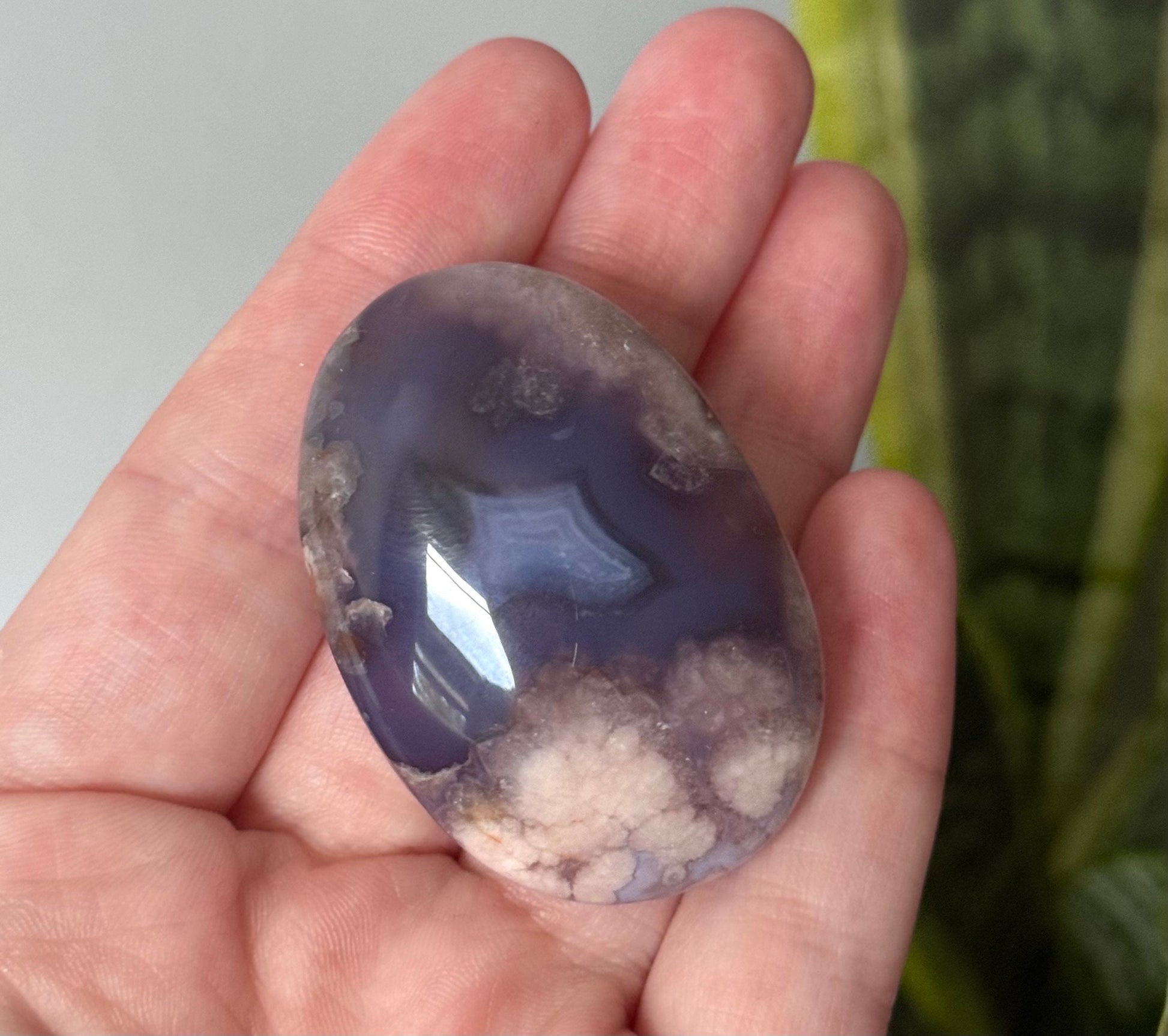 Stunning Blue Flower Agate Palmstone With Banding | Black Flower Agate Palm Stone